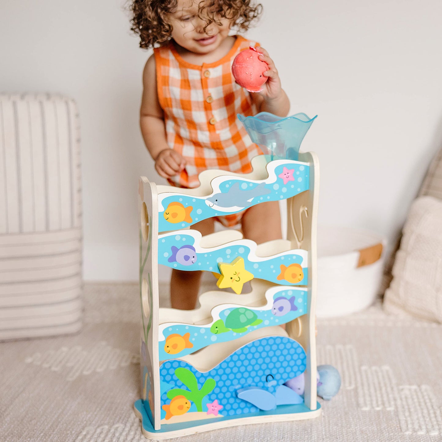 Melissa & Doug Rollables Wooden Ocean Slide Infant and Toddler Toy (5 Pieces) - FSC CertifiedOcean Themed Toys for Toddlers, Early Learning Toys for Infants and Toddlers Ages 1+