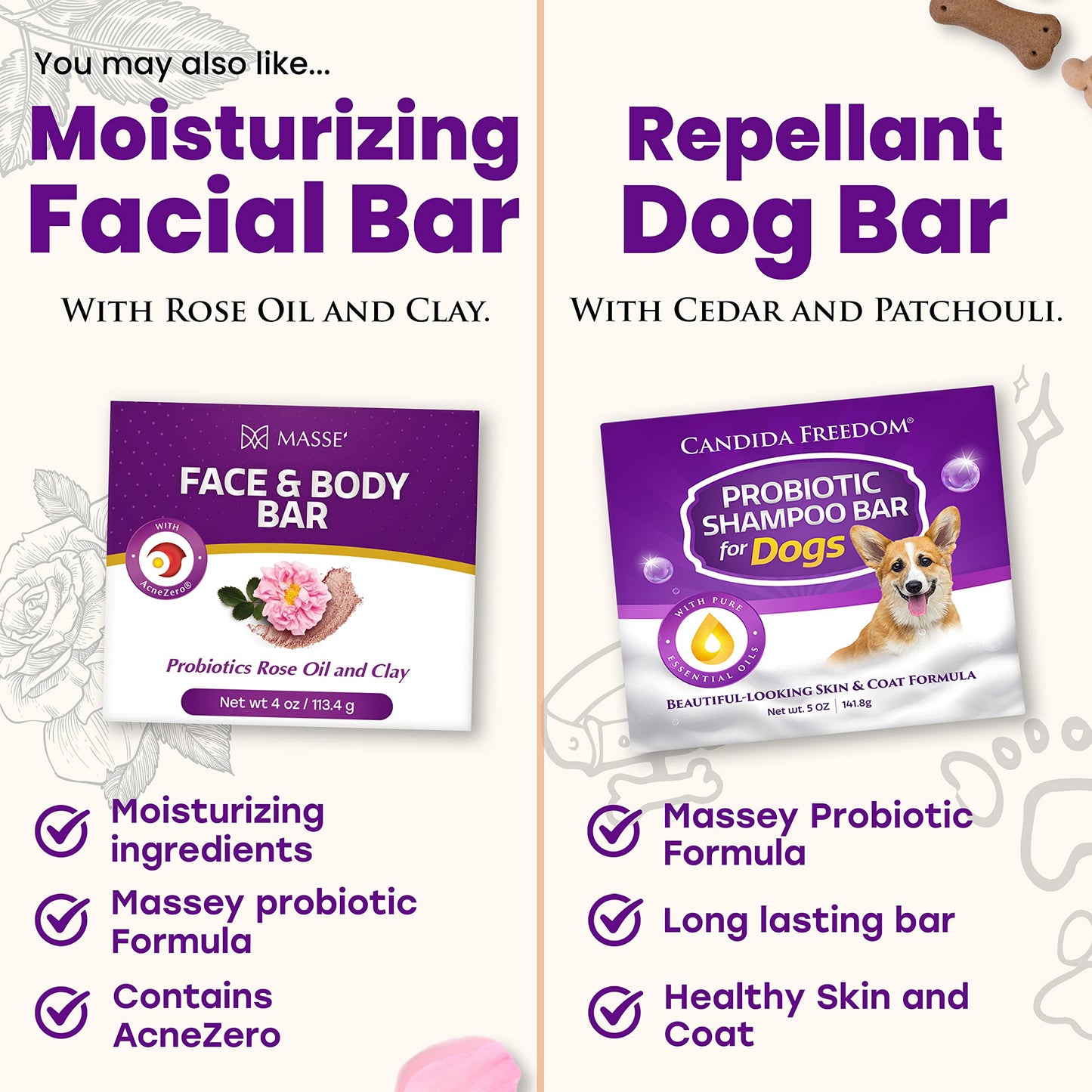 Candida Freedom Massey's Natural Probiotic Soap Bar - Lavender Scented - For Men and Women of All Ages - Refreshing Body Essential with 100% Natural Ingredients - 4oz Bar (Pack of 3)