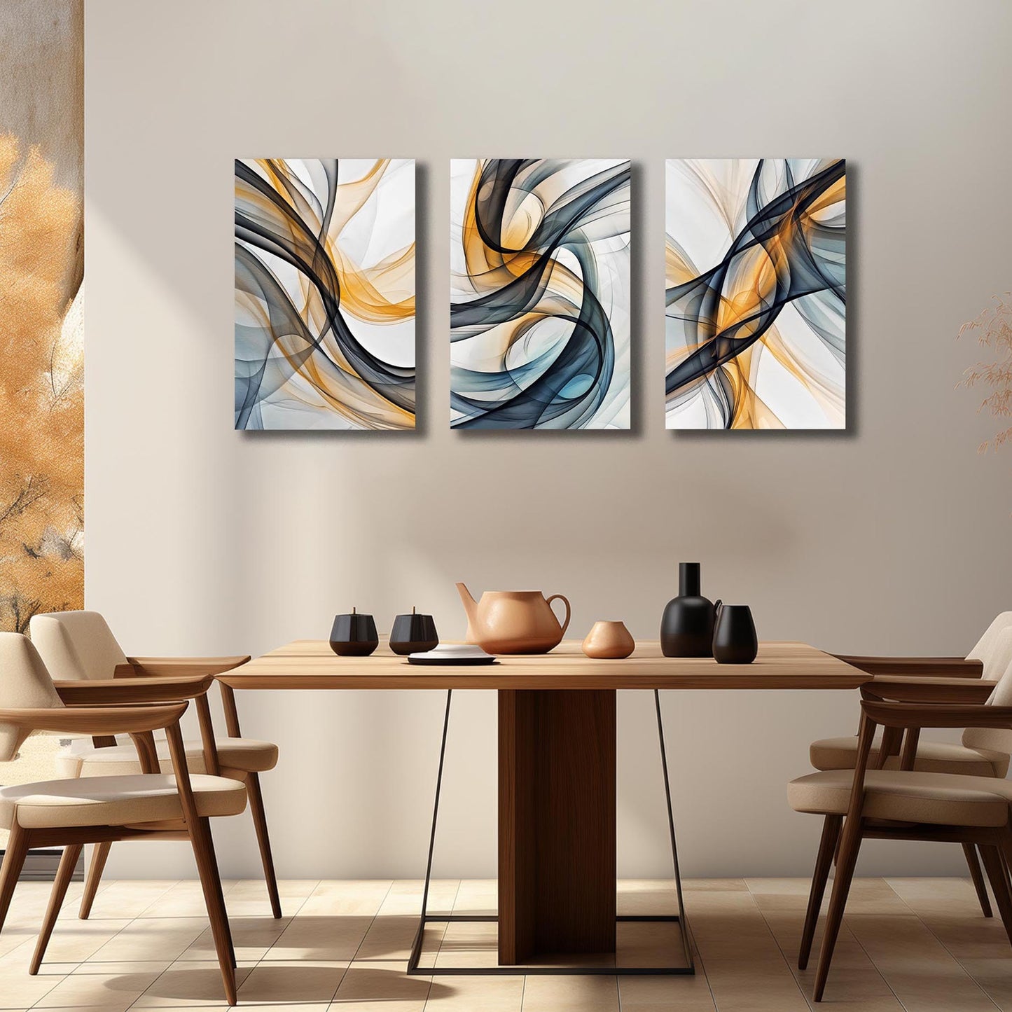 WVMAPTA Blue Yellow and White Wall Decorations for Dining Room 3 Piece Wall Art for Kitchen Abstract Wall Art for Bathroom Size 16 x 24 Inch