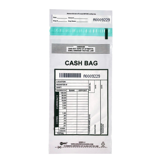 ADSURE Clear Plastic Small Bank Deposit Bags For Cash | Pack of 1000 | 5"x9"|Tamper Evident Bags | Write-On Panel and Tear-Off Receipt | Ideal for Cash Handling