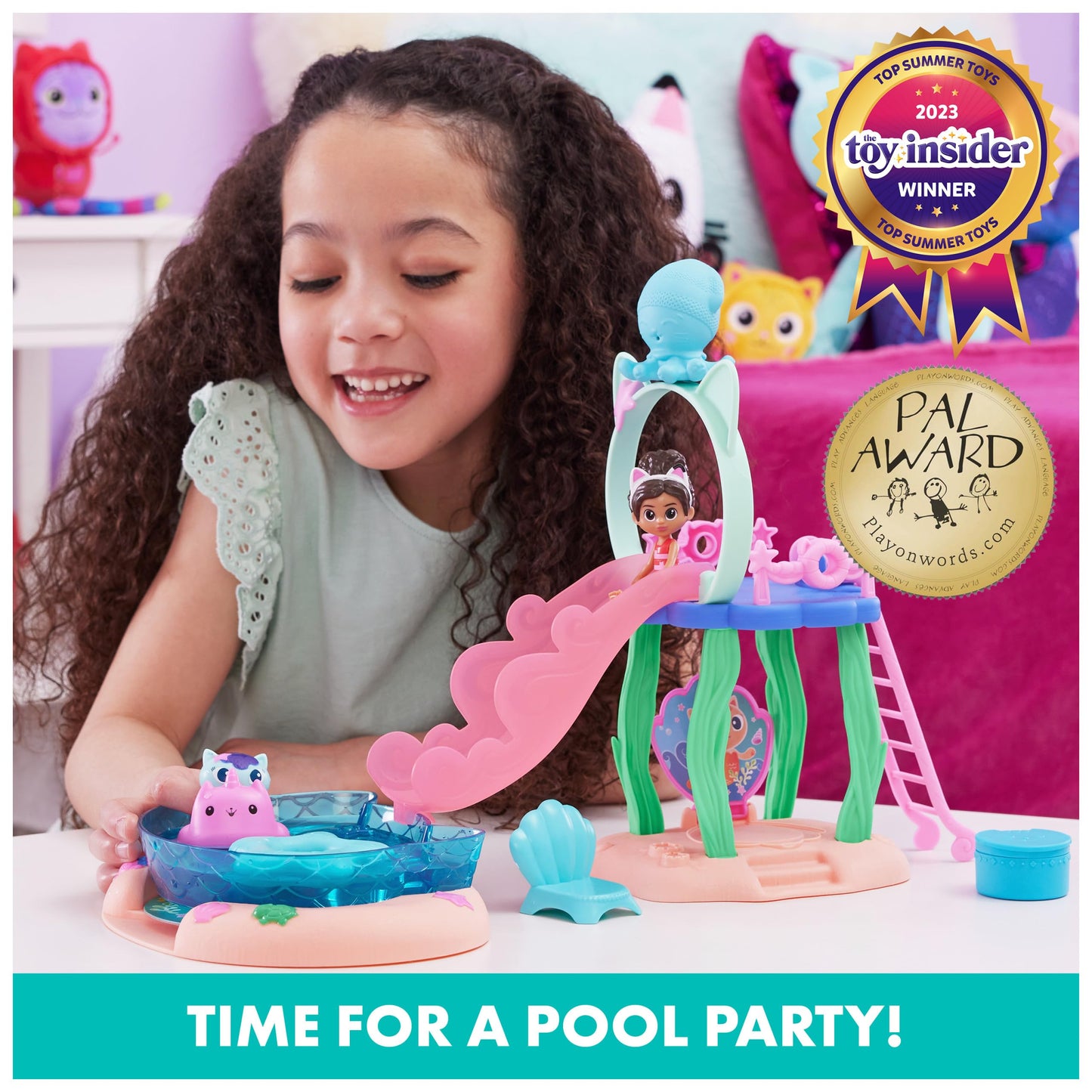 Gabby’s Dollhouse, Purr-ific Pool Playset with Gabby and Mercat Figures, Color-Changing Mermaid Tails and Pool Accessories Kids Toys for Ages 3 and Up