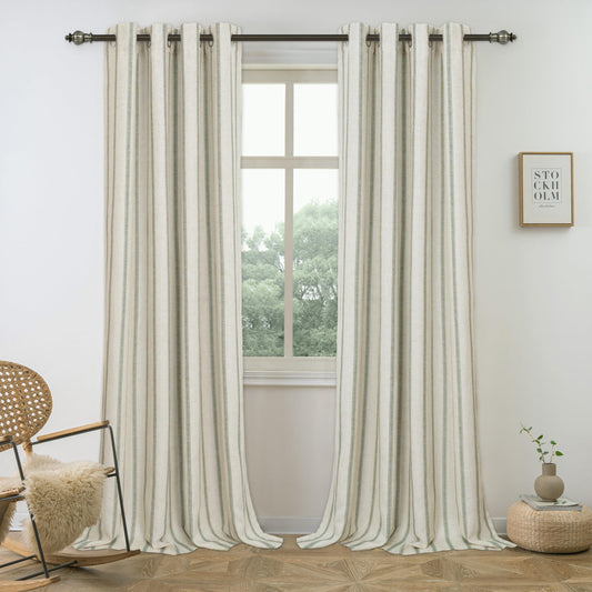 DriftAway Farmhouse Linen Blackout Curtains 84 Inches Long for Bedroom Striped Double Layer Thermal Insulated Sound Reducing Lined Grommet Rustic Drapes for Living Room 2 Panels W52 x L84 Loden Green