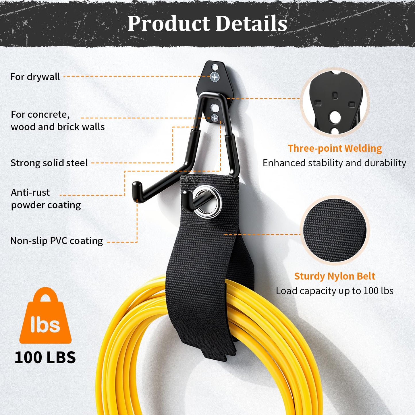 Housolution Steel Garage Hooks - 30Pack Anti-Slip Coating, Heavy Duty Wall Mount Hooks for Bikes, Garden Tools, Ladders, Hose, Bulk Items Ropes, Garage Tool Organizer with Extension Cord Wrap, Black