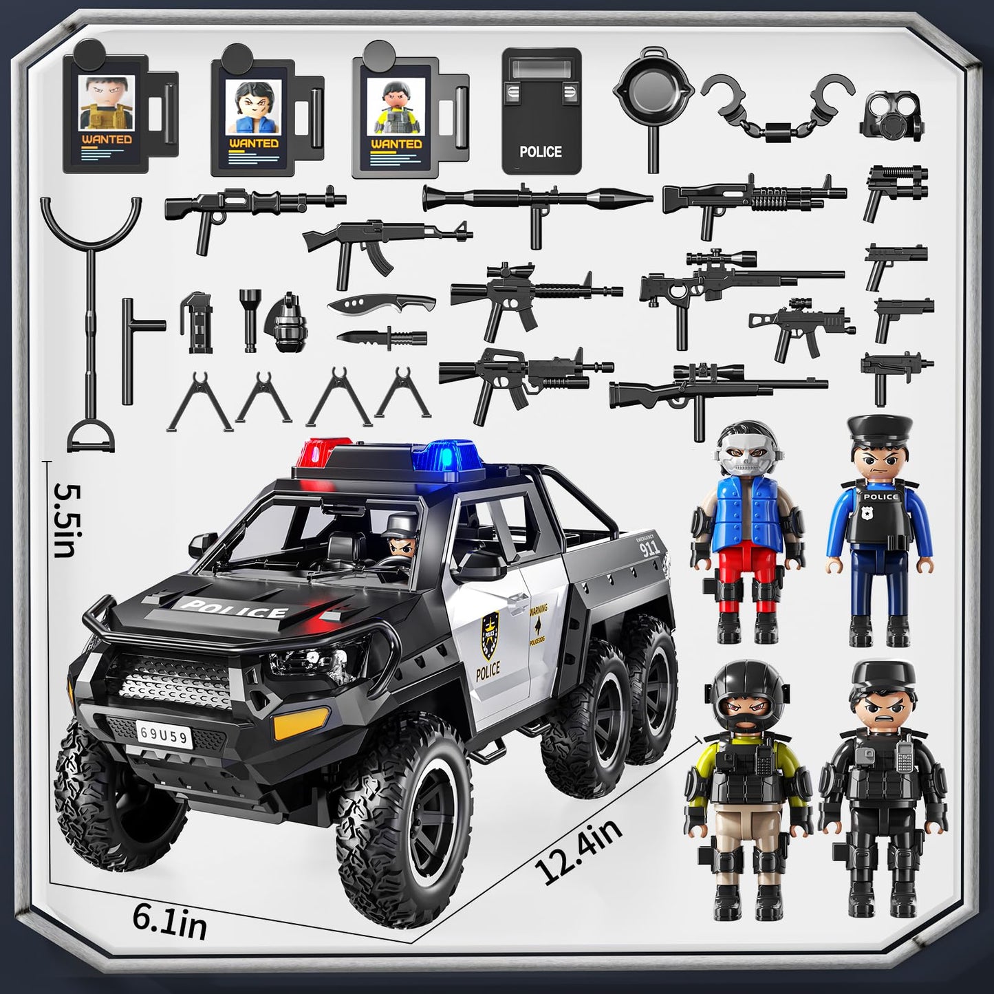 MSKOLER Police Car Toys for Boys 3-5, Play Vehicles for Boys Girls Ages 3-12 with Light and Sound, Role Playing Police Truck Toys, Toddler Truck Gifts for Kids Ages 4-8