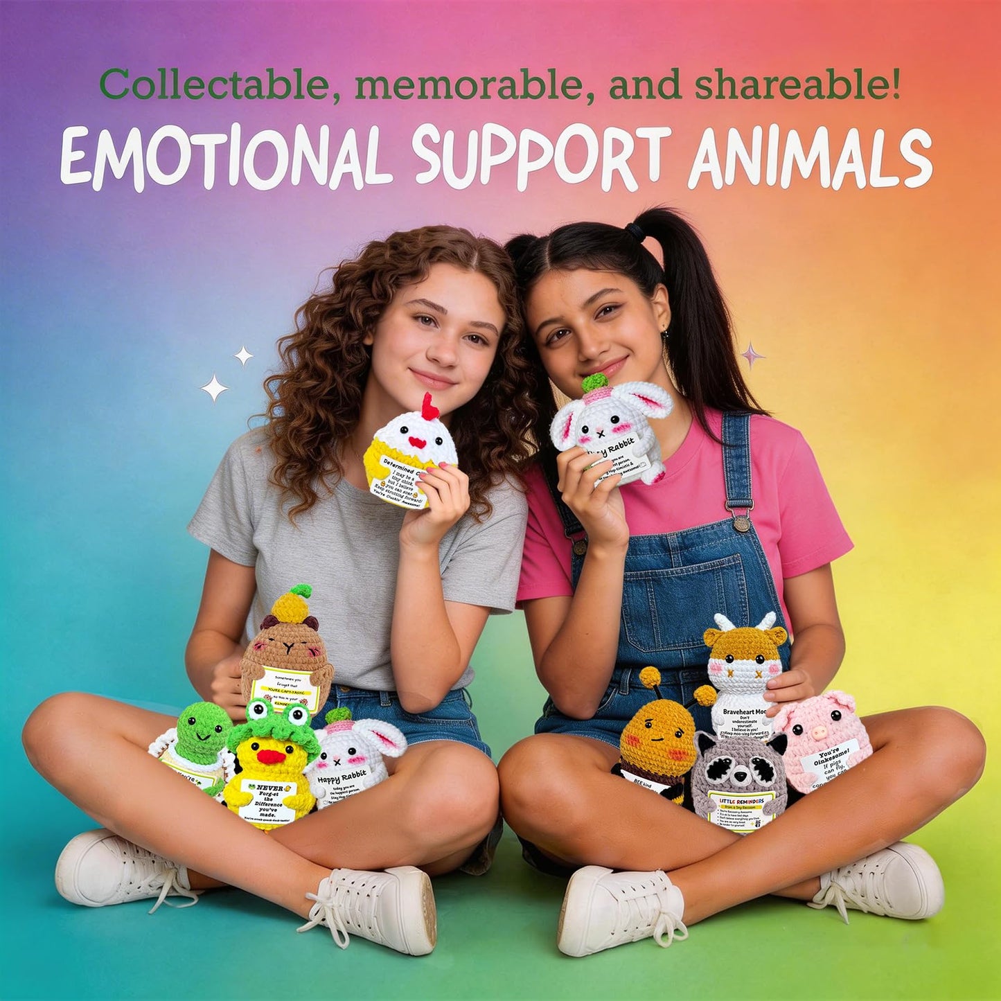 9Pcs Emotional Support Positive Crochet Animals Duck Turtle, Motivational You’re Awesome Gift for Women Men Coworkers Friends Employee Uplifting Mini Knitted Crochet Plushies Easter Basket Stuffers