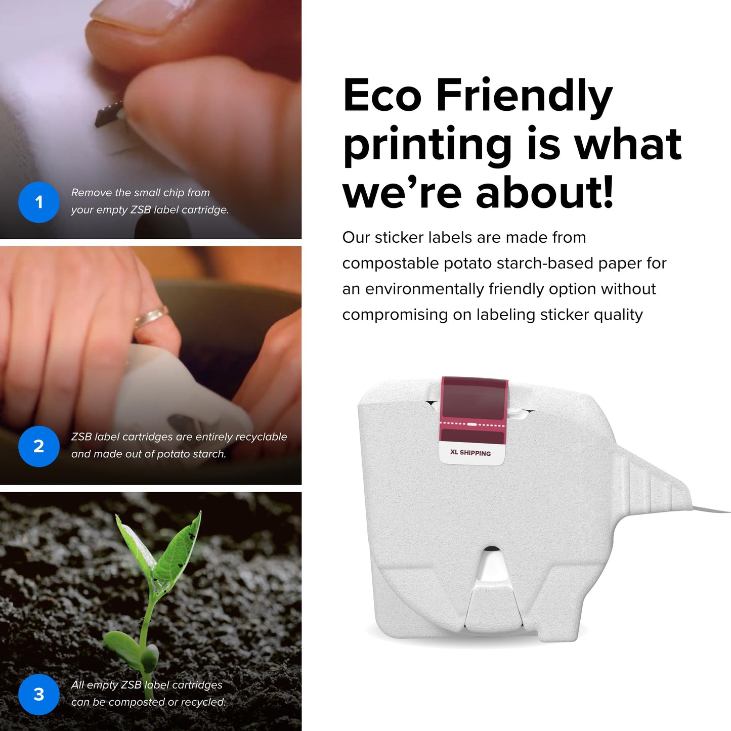 ZEBRA ZSB Series Labels - Potato Starch-Based Printer Label Paper - Recyclable Cartridge for Stickers - Versatile, Cloud-Based Adhesive - Shipping, 4" x 6"