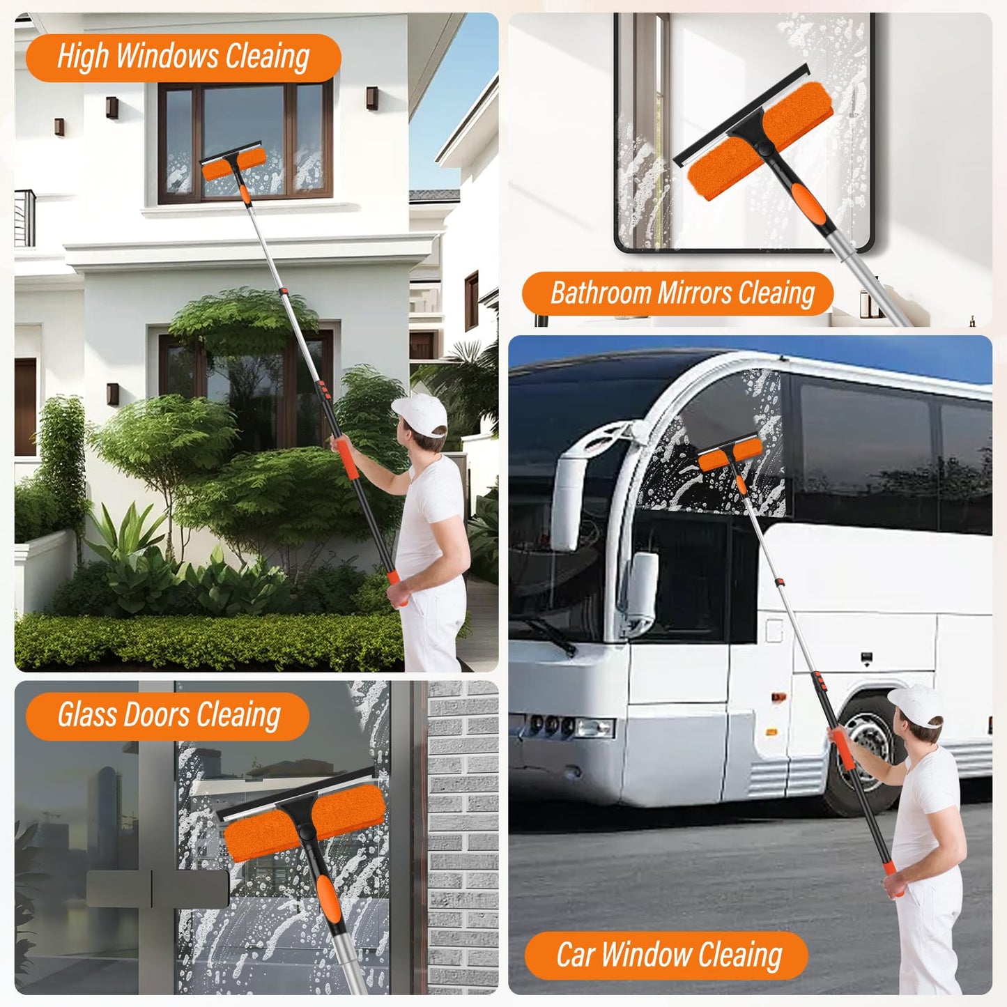 26FT High Window Cleaning Kit with Pole, 2 in 1 Window Squeegee for Window Cleaning,5-20FT Professional Window Cleaning Kit with Pole,180°Rotatable Squeegee for Indoor/Outdoor High Windows,Home,Car