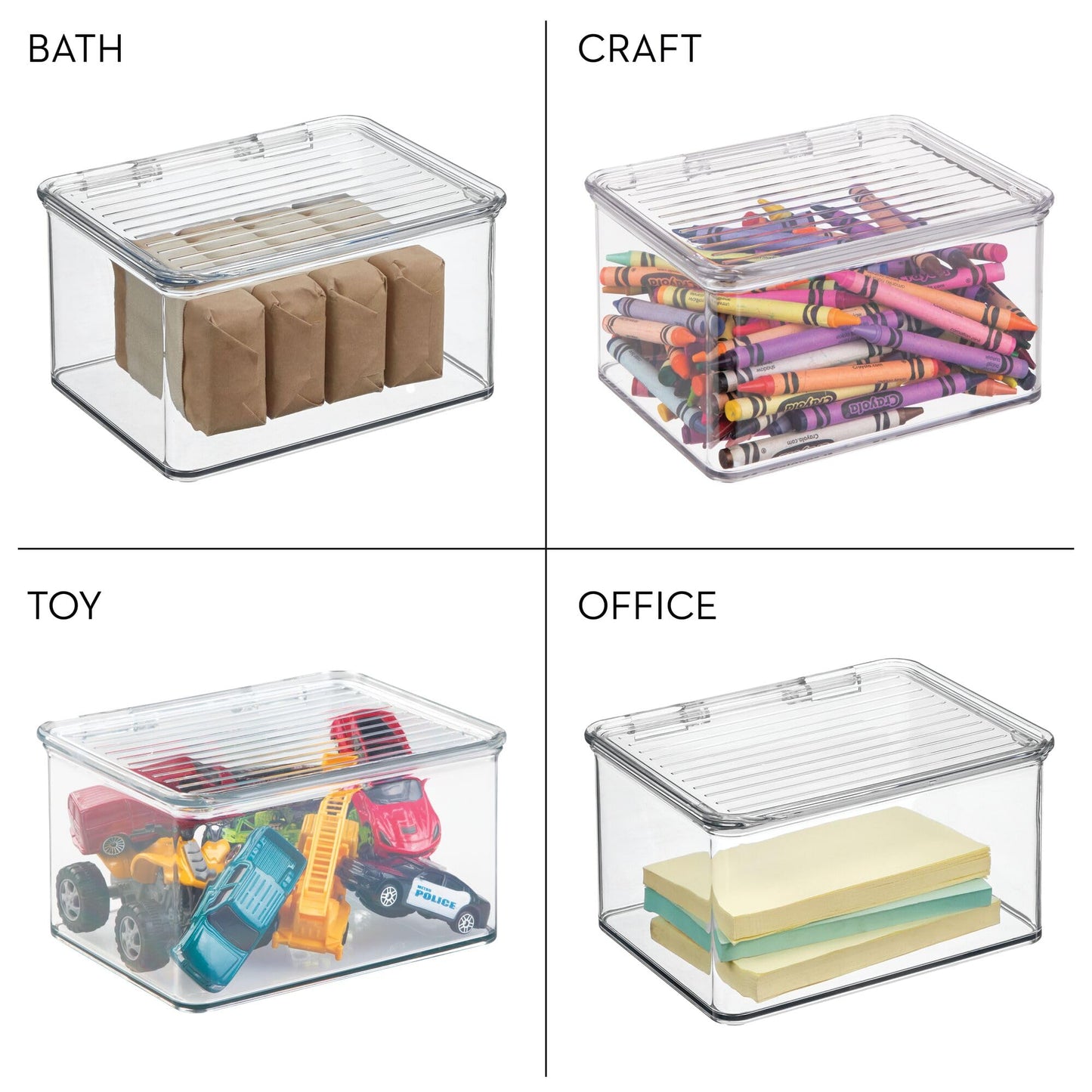 iDesign Plastic Stackable Hinged-Lid Pantry or Kitchen Storage Box - Set of 6 - Clear