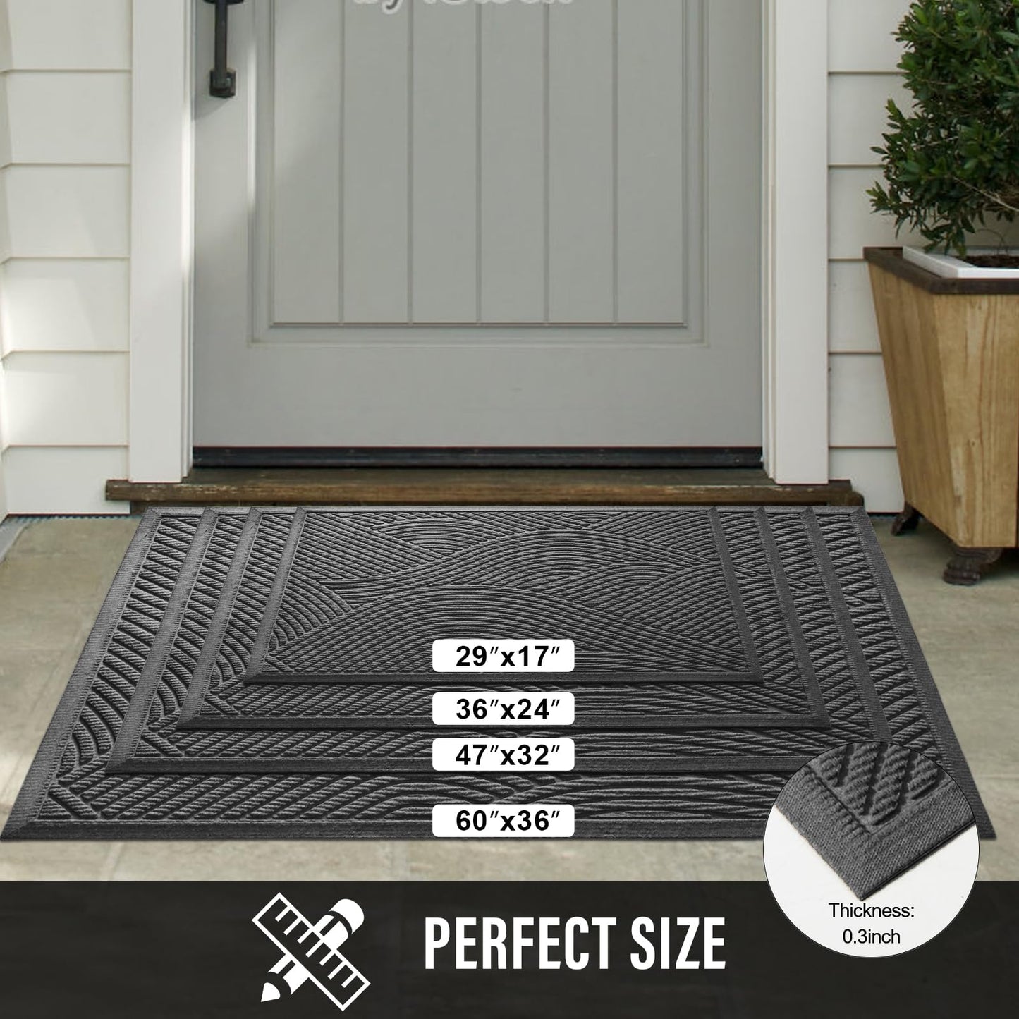 HIYARD Sturdy Front Door Mat, Absorbent Muddy Dirt Resist Welcome Door Mats Outdoor Indoor, Stain and Fade Resistant, Non-Slip Backing Entry Mat Low Profile Doormat for Entryway, 47×32, Grey