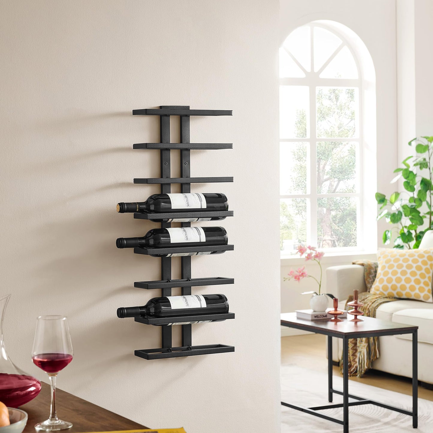 Hoctieon 3-Set 8 Tier Wall Mount Wine Rack (24 Tiers), Wall Racks for Wine Bottles Display and Storage, Hanging Bottle Organizer for Living Room, Dining Room, Wine Cellar, Bar, Black