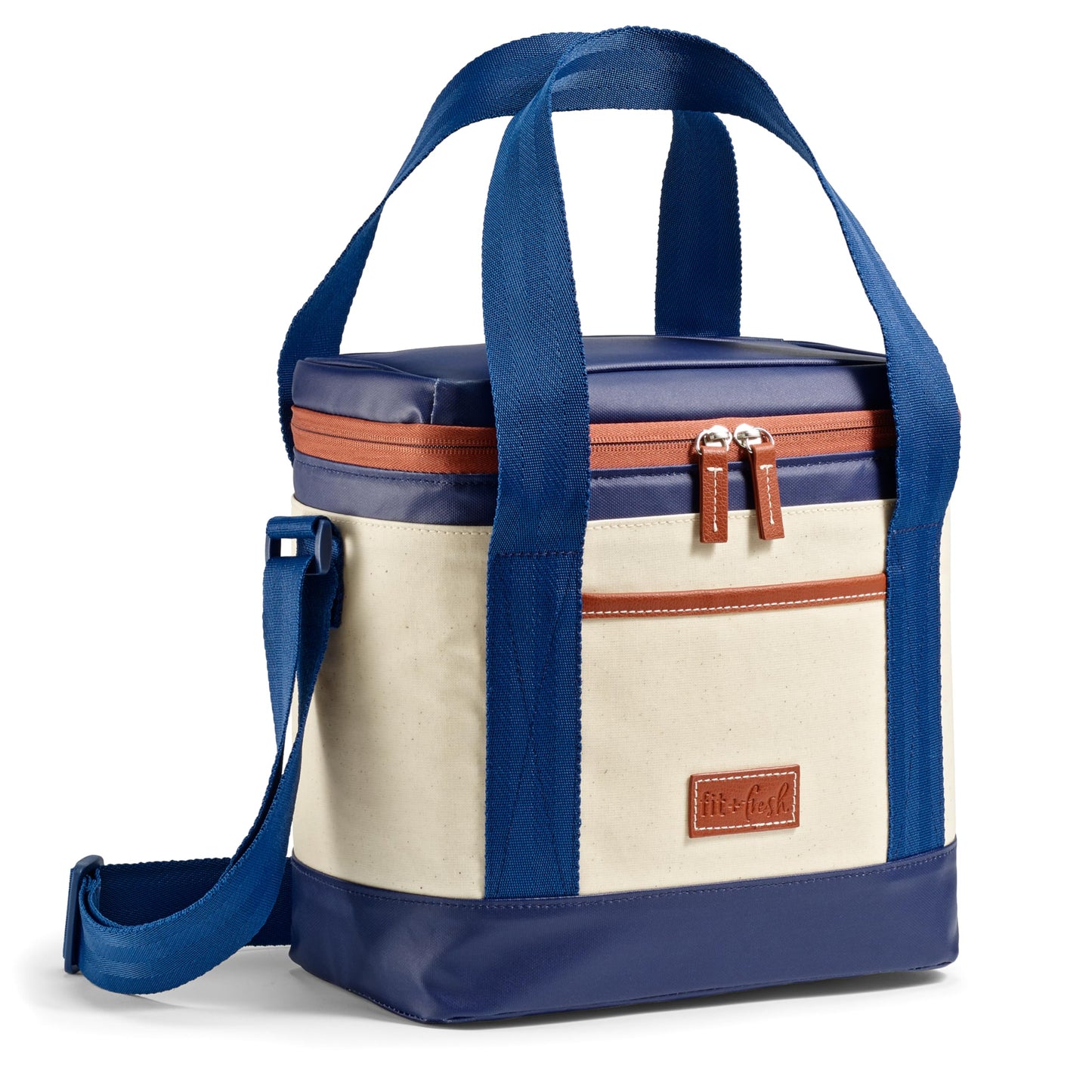 Fit & Fresh Benson Mini Soft Cooler Bag, Insulated, Leakproof, Water Resistant, Lunch Box, Summer Essential, Holds 12 Cans, Navy