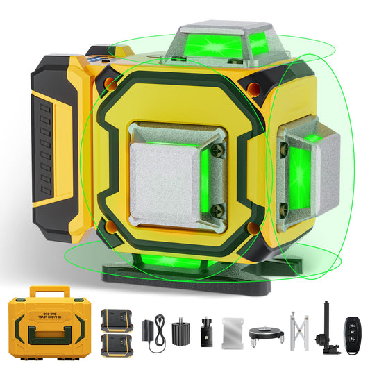 16 Line Laser Level 360 Self Leveling,Professional 4 x 360 Laser Level with Pulse Mode,4D Green Alignment Laser for Construction and Picture Hanging,with 2 Batteries,Magnetic Bracket,Hard Carry Case