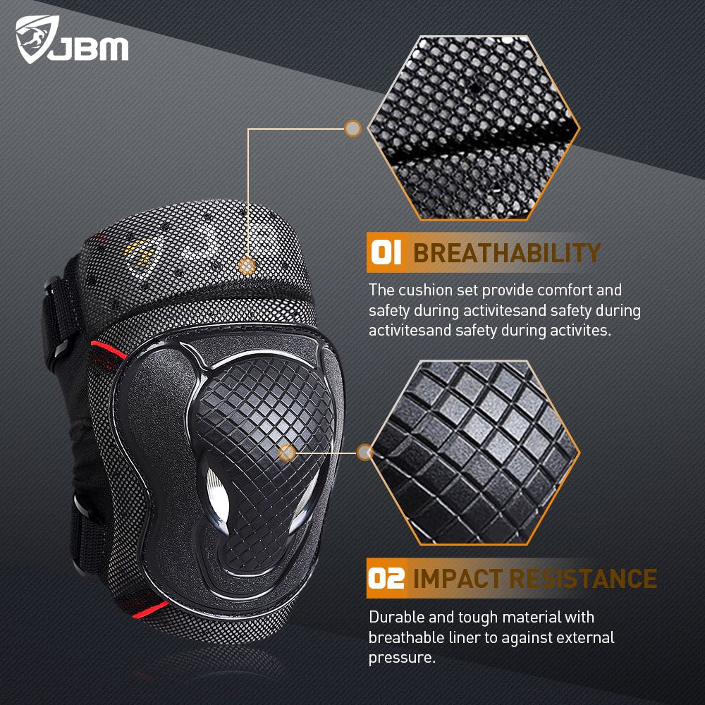 JBM Adult Youth Bike Knee Pads and Elbow Pads with Wrist Guards Protective Gear Set for Biking, Riding, Cycling and Multi Sports Scooter, Skateboard