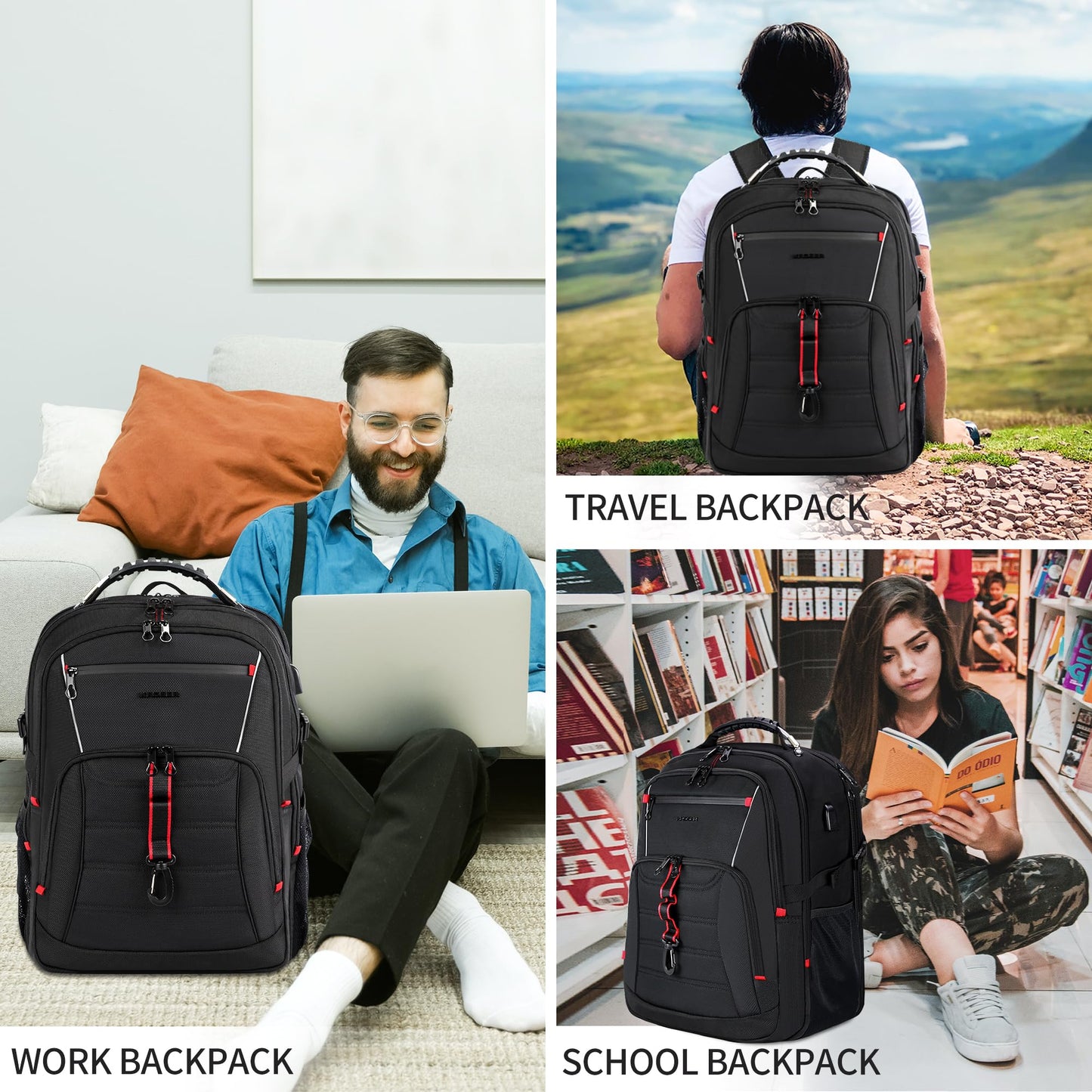 KROSER Travel Laptop Backpack 18.4 inch XXXL Computer Backpack Stylish College Backpack with RFID Pockets USB Charging Port REFLECTIVE STRIPS Water-Repellent Daypack for Business/Men