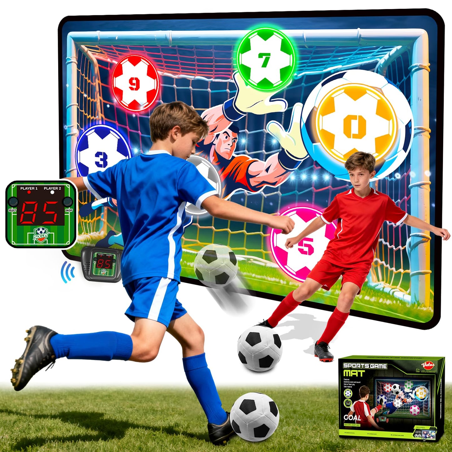 VATOS Electronic Soccer Goal with Scores for Kids, Indoor and Outdoor Football Training Goal, Fabric Goal and 2 Balls, Sports Toy for Birthday 3+ Years