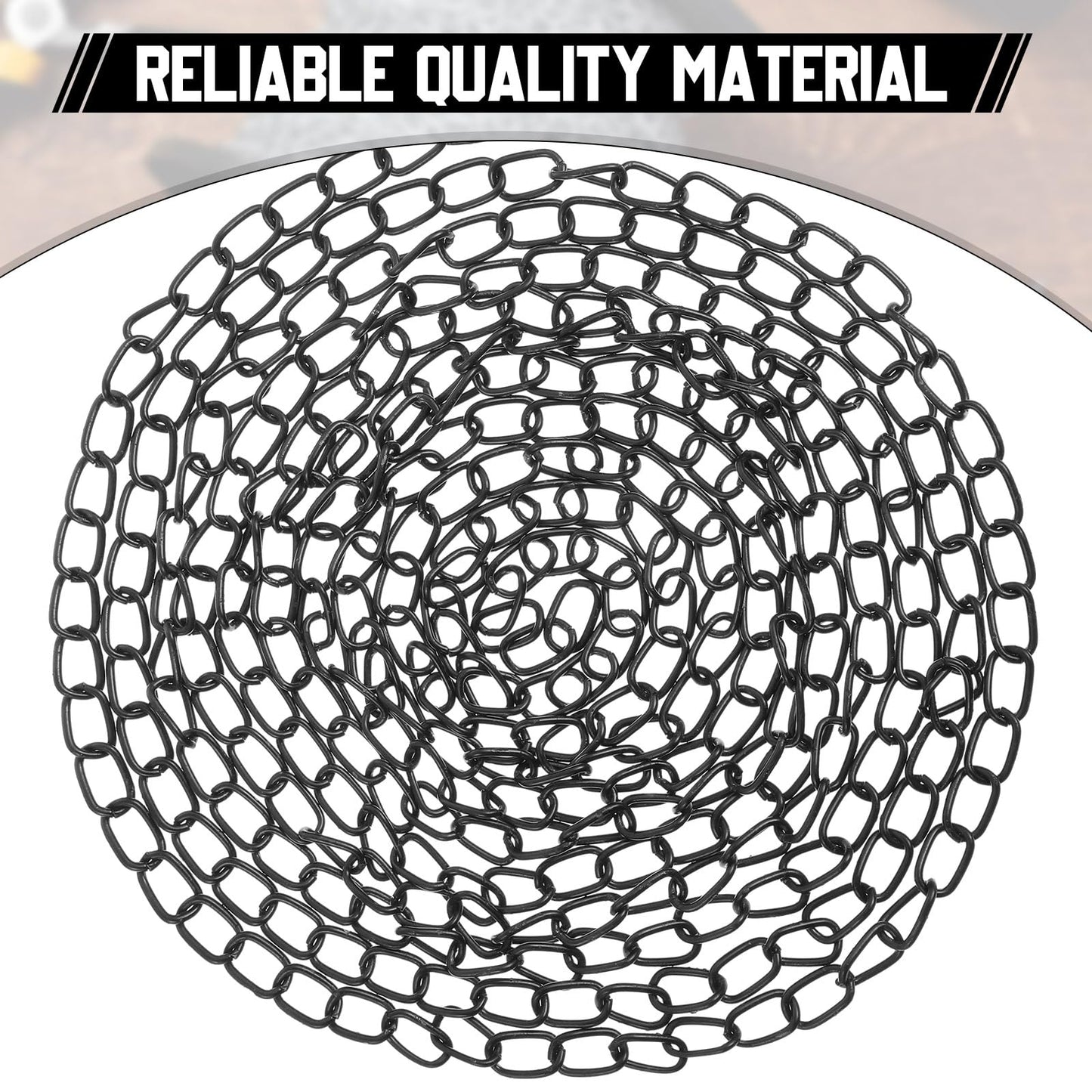 Yaocom 200 ft Galvanized Steel Hanging Jack Chain Black Metal Link Chain Roll Spool for Light Fixture,Bird Feeders,Overhead Lights, Artworks, Flowerpots(1.3mm)
