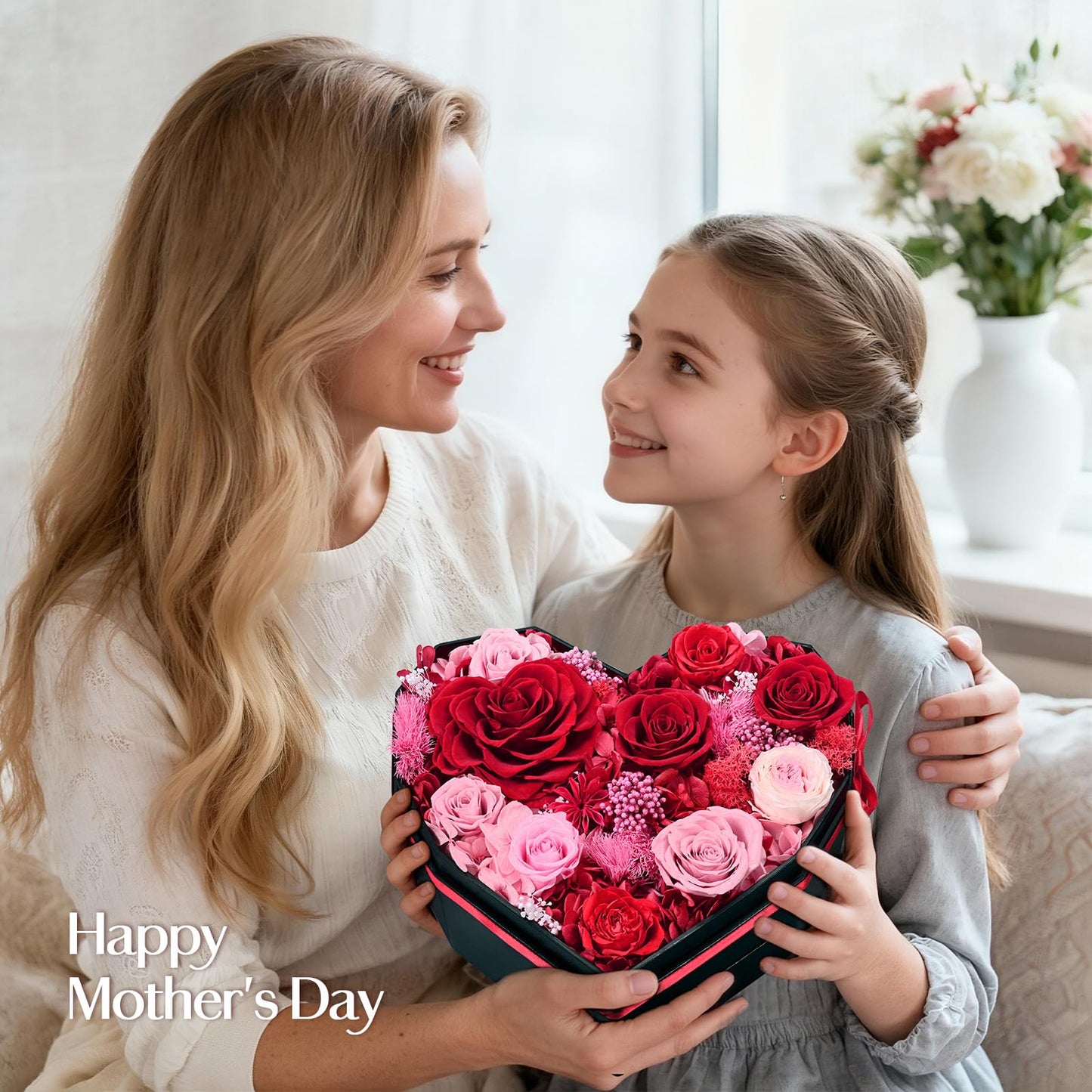 MARTINE MALL Forever Flowers for Delivery, Birthday Gifts for Women Mom 10 Preserved Real Roses in a Box Gift for Girlfriend Wife Grandma Lasting Eternal Flowers with Necklace, Red
