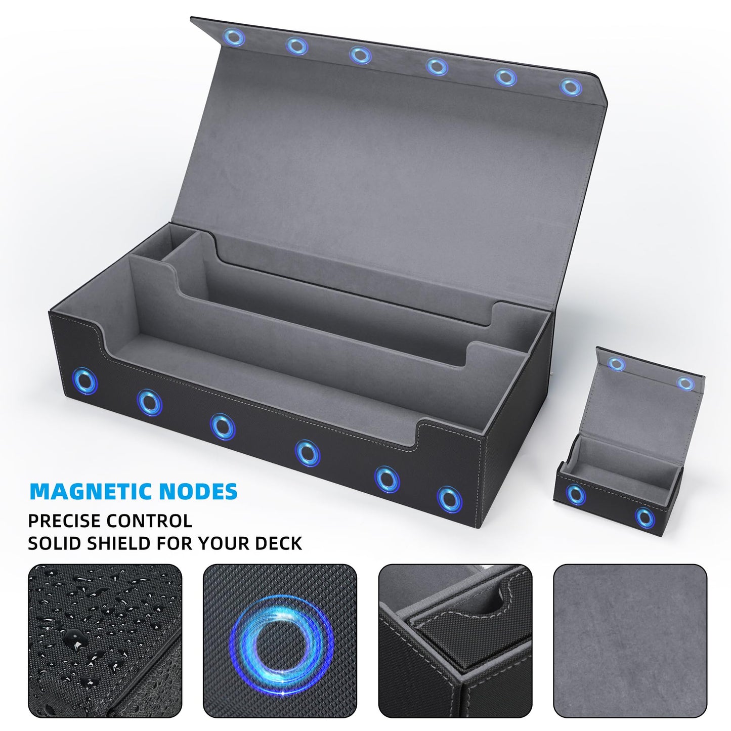 AFIING MTG Deck Box 6 In1 with MTG Playma,Premium Card Storage Box with 5 Pcs MTG Deck Box Holds 2400+ Trading Cards, Large TCG Card Deck Case for Magic Yugioh Sports Cards (Black&Grye)