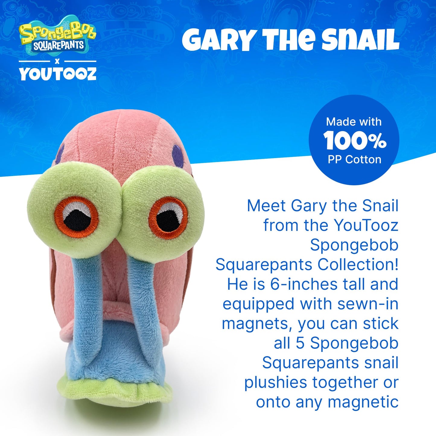 Youtooz Gary the Snail Stickie in 6", Magnetic and Soft Spongebob Squarepants Collectible Gary the Snail Plush - Cute Spongebob Toys Collection