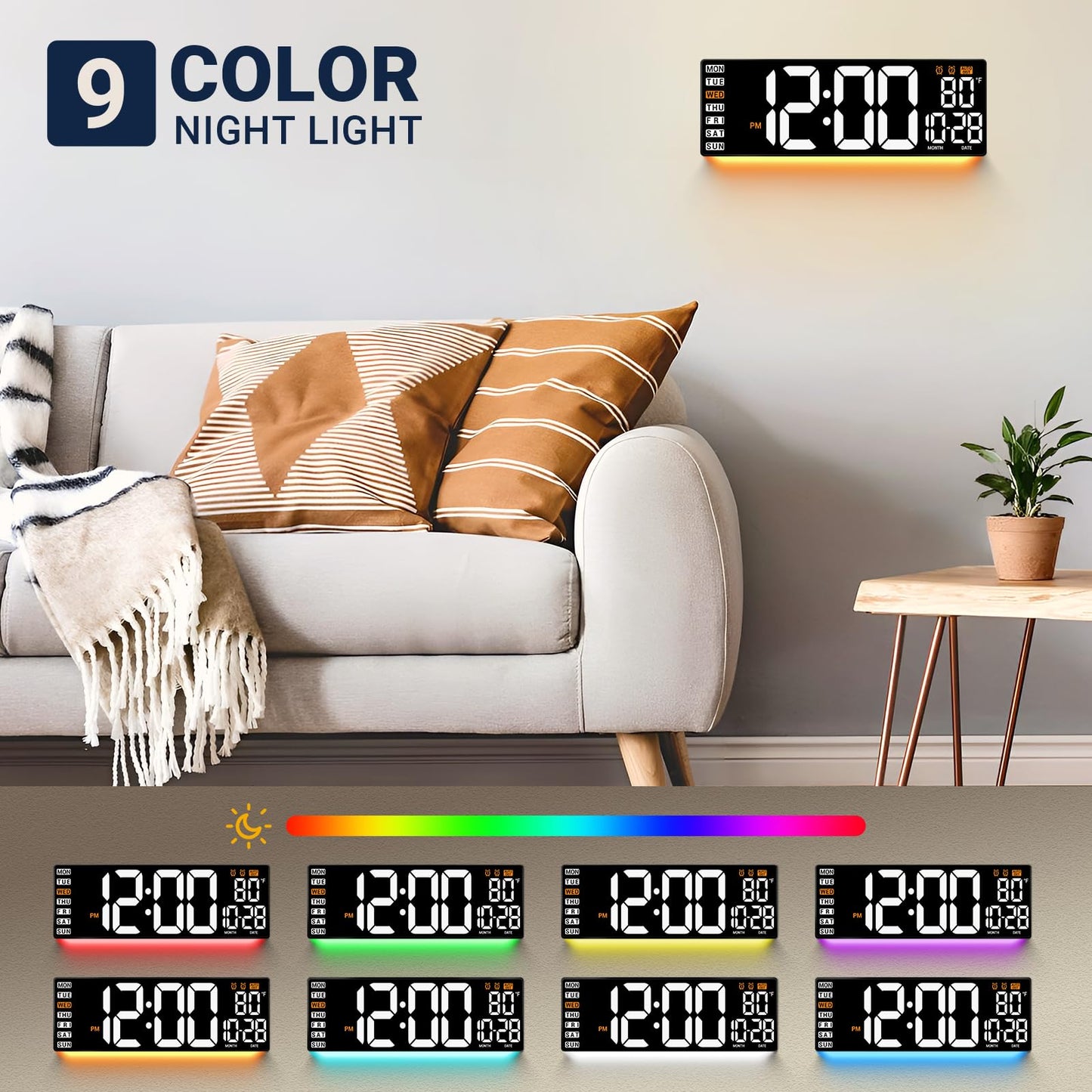 ANSOPER 16.5" Large Digital Wall Clock with Remote Control, Auto-Dimming LED Display with Date Temp, Big Number Wall Mount Decor Clock for Seniors, Classroom, Dorm, Home, Office, Gym White