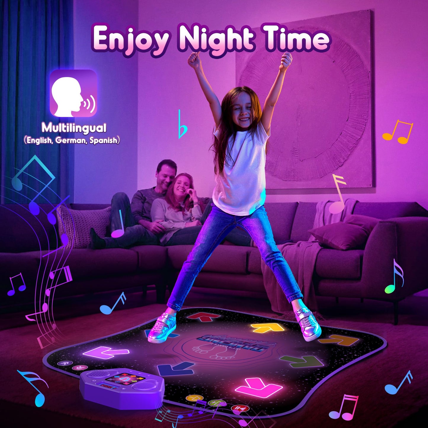 Flooyes Dance Mat Toys for 3-12 Year Old Kids, Electronic Dance Pad with Light-up 8-Button Wireless Bluetooth, Music Dance with 5 Game Modes, Birthday Toys Gifts for 3 4 5 6 7 8 9 10+ Year Old Girls