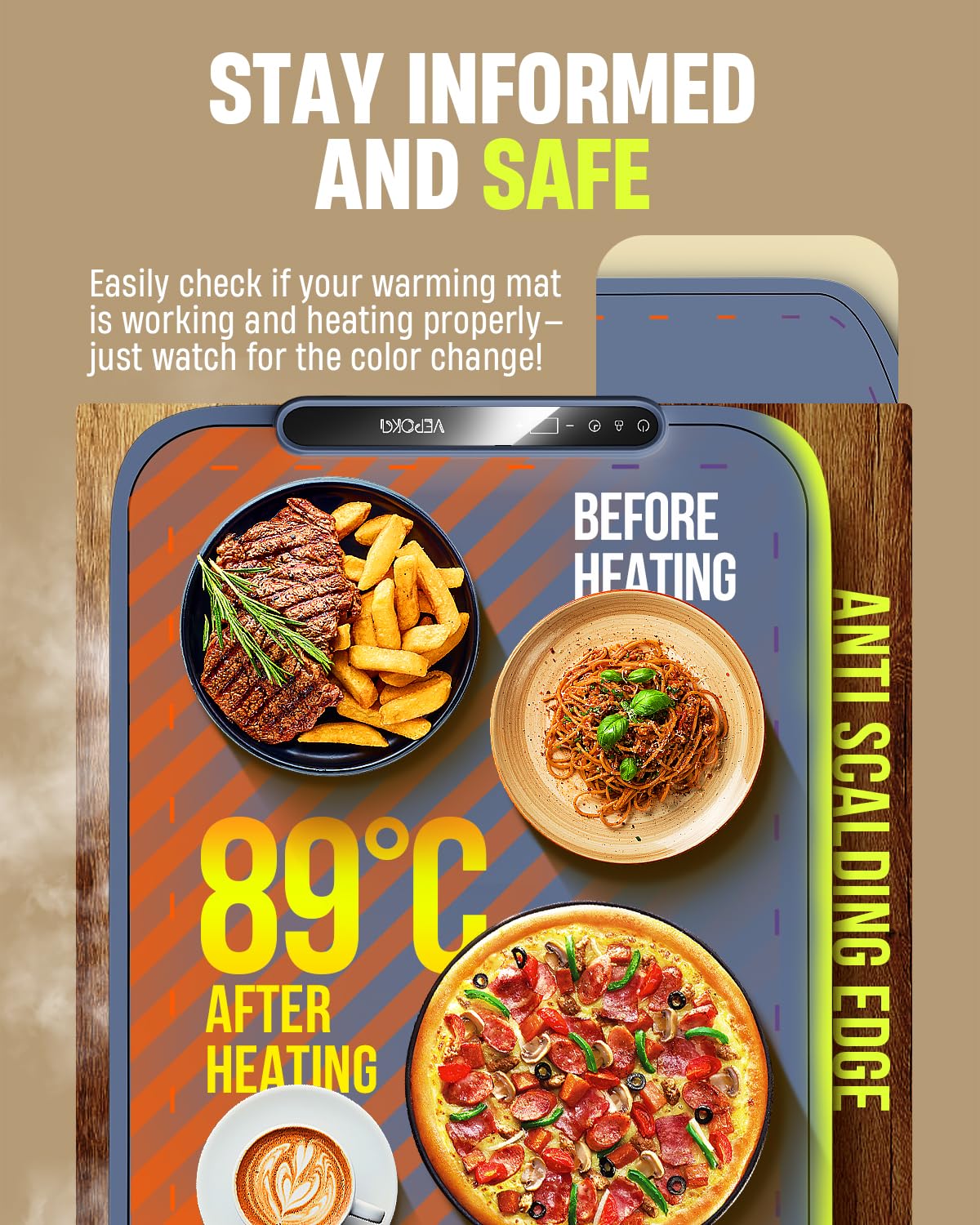 Food Warming Mat for Buffet, VEPOKA Food Warming Mats for Countertop, Silicone Heating Mat with 7 Temperature Levels& Auto Shut-Off, Food Warmers for Parties, Gatherings, Everyday Use