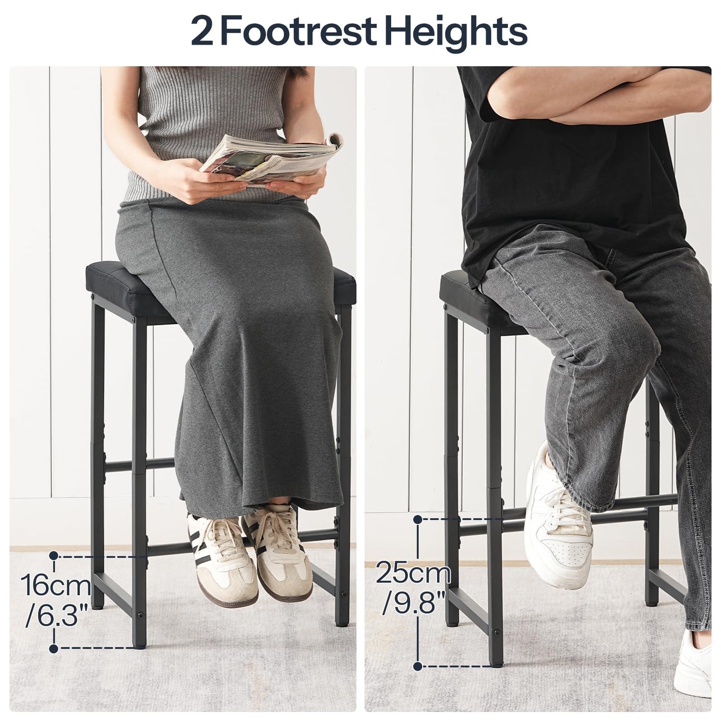 HOOBRO Bar Stools,25.4" Saddle Stools with PU Upholstery, Counter Height Stools with Footrest, Kitchen Breakfast Chairs, for Dining Room, Cafe, Bar, Black BB23BY01