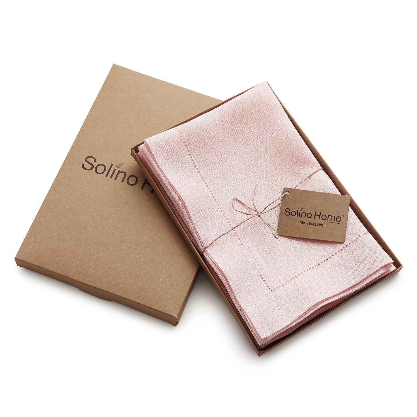 Solino Home Pink Linen Napkins Set of 4-100% Pure Linen Hemstitch Dinner Napkins 20 x 20 Inch for Valentines, Spring, Easter - Classic Hemstitch