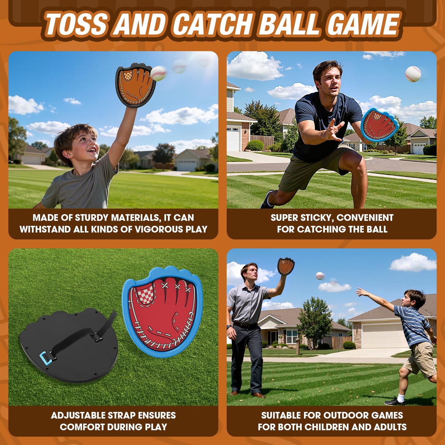 HYES Toss and Catch Ball Game Set with 4 Paddles, 6 Sticky Balls and 1 Storage Bag, Toddler Baseball Glove, Kids Outdoor Ball Catch Games, Beach Yard Camping Toy Gift for 3-12 Years Old Teenagers