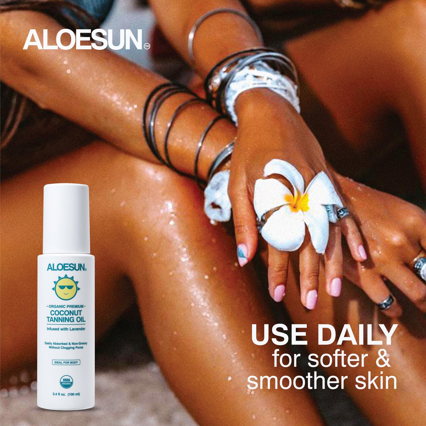 ALOESUN Organic Coconut Tanning Oil Spray Infused with Organic Lavender Oil | Natural Deep Tanning Accelerator | Moisturizing & Hydrating Tan | Non-Greasy | Vegan & Cruelty-Free | Travel Size 3.4 Oz