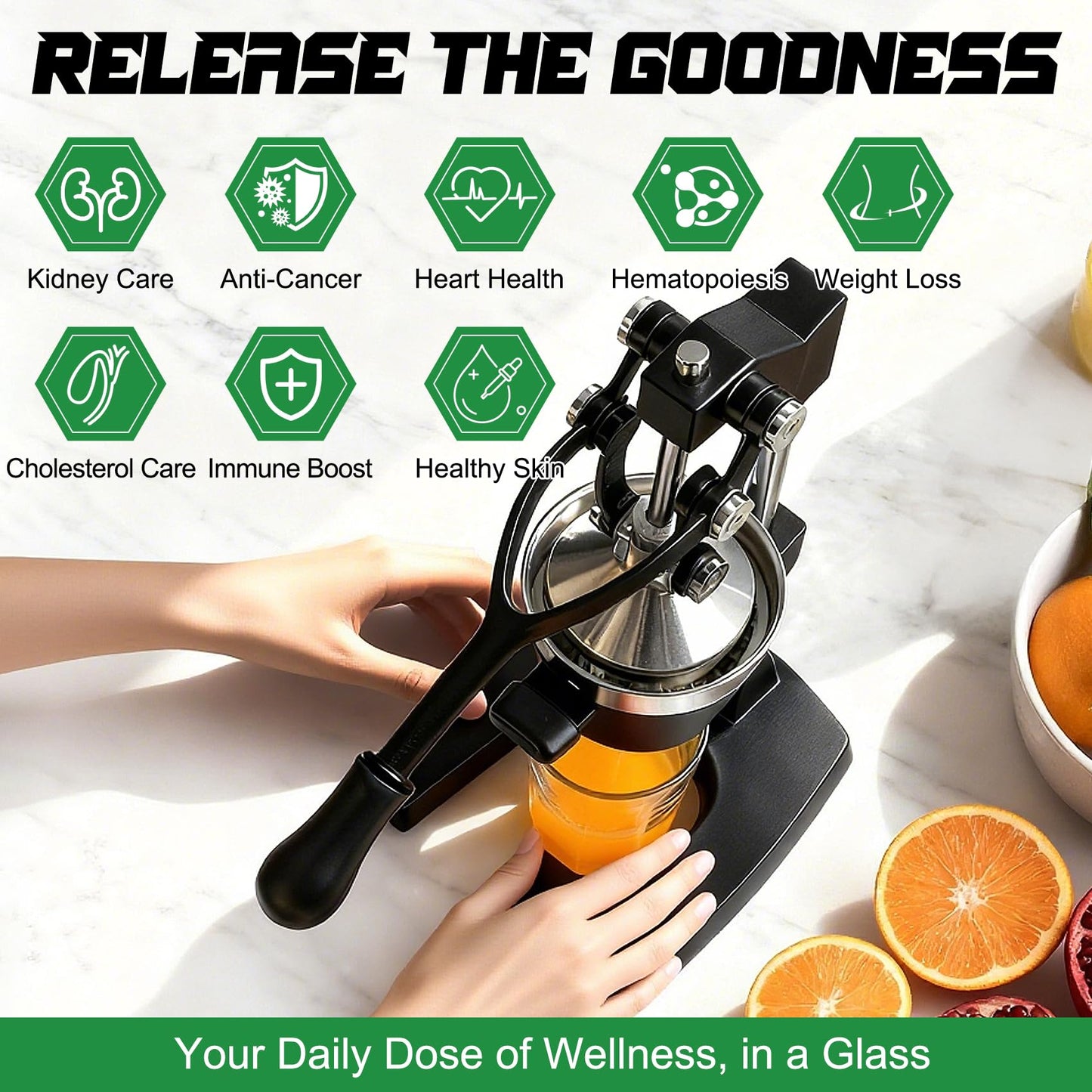 Hand Press Juicer Machine, Commercial Heavy Duty Cast Iron manual Press, for Orange Juice Lime Lemon Pomegranate, Easy to Use & Clean