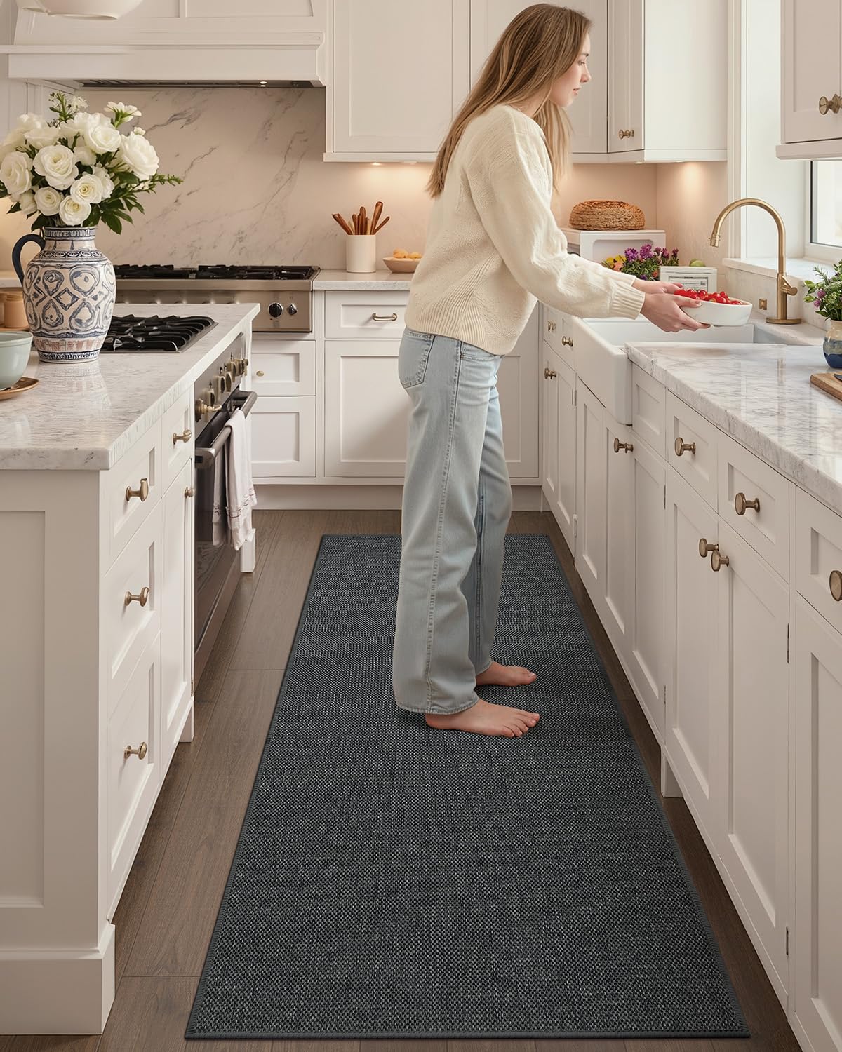 Color&Geometry Washable Kitchen Floor Mats Set,Extra Long Absorbent Non Slip Kitchen Runner Rug for Front Sink, Laundry, Hallway, 24"x36"+24"x72", Grey