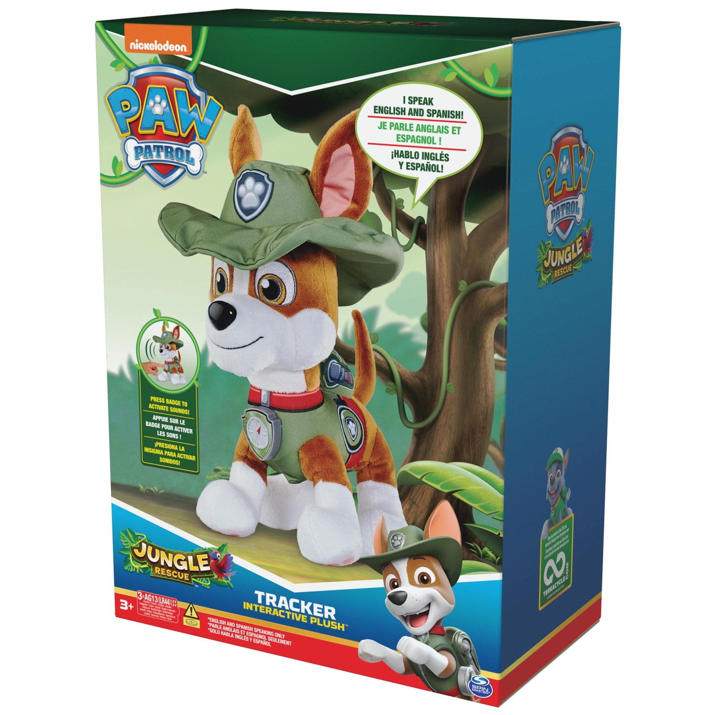 PAW Patrol Talking Tracker 12-Inch Tall Interactive Plush Toy with Music, Sounds and Bilingual Phrases Stuffed Animals, Kids Toys for Ages 3 and up