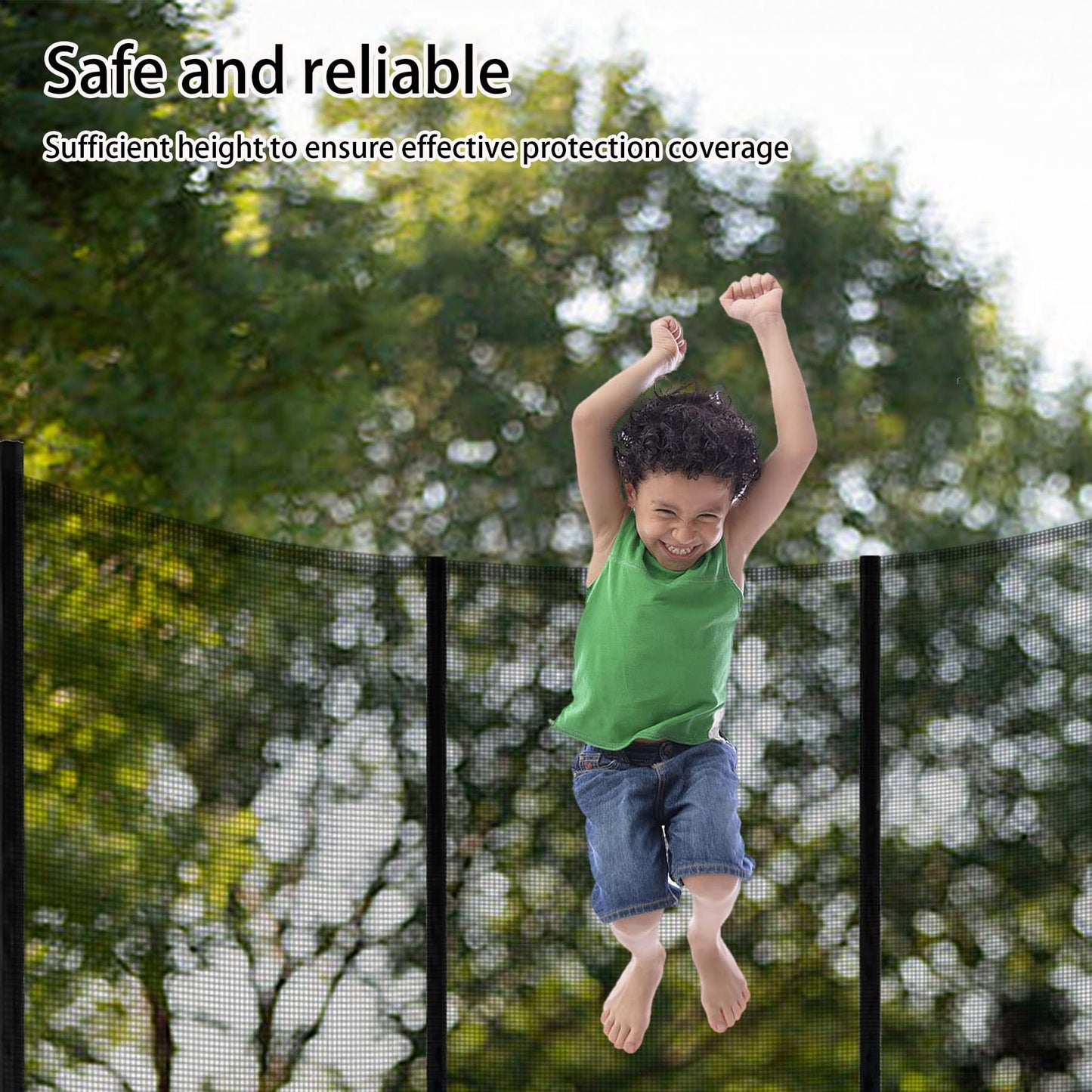 Kevirice Trampoline Replacement Net(Net Only),Trampoline Net Replacement 15Ft 6 Pole is Suitable for Straight Pole Type Trampoline Net Replacement with High Tear Resistance and Safety