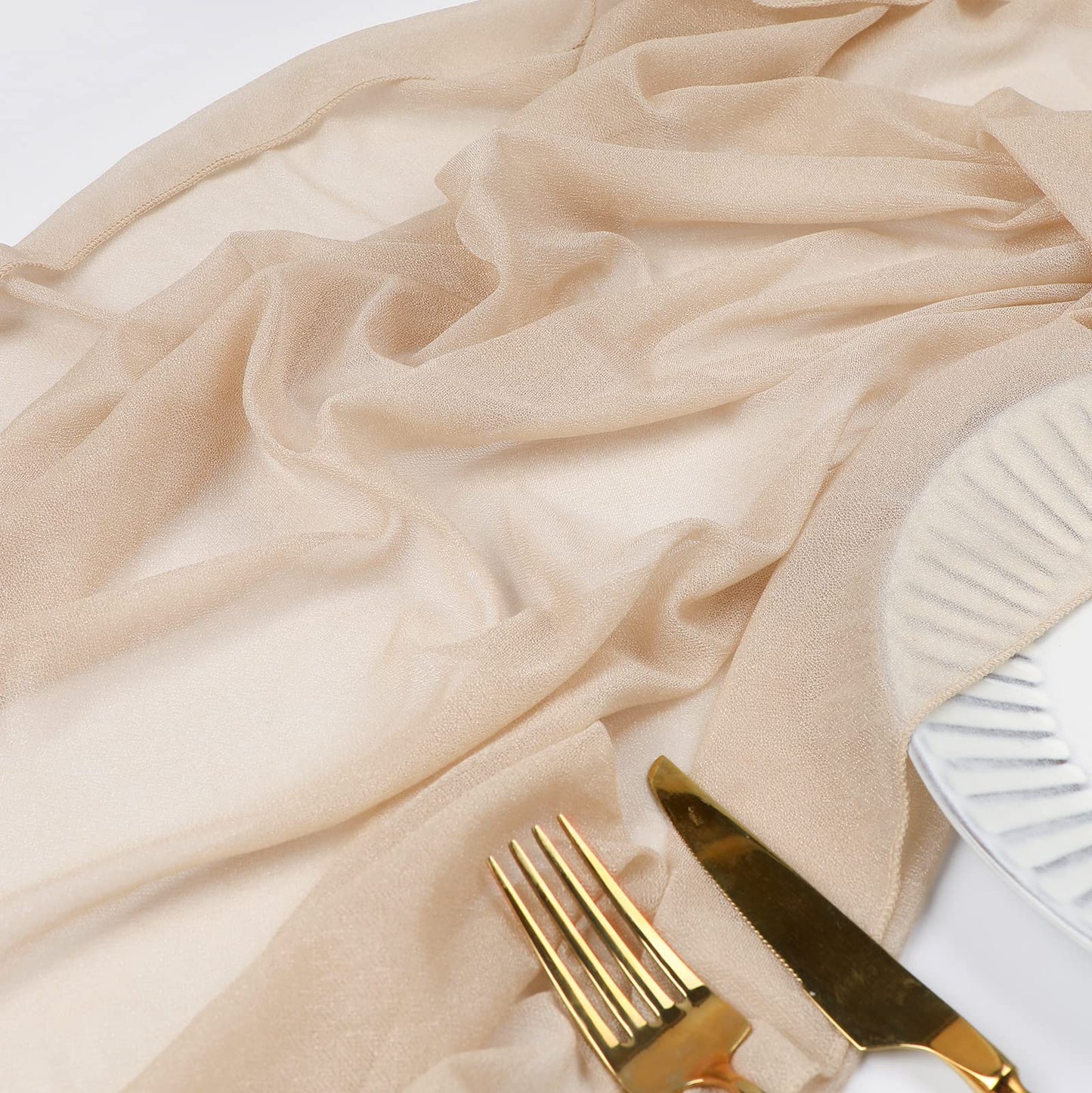 WELTRXE 10 Pack Champagne Chiffon Table Runner 30x120 Inches Romantic Sheer Wedding Table Runner Glitter Brown Tulle Fabric Party Table Decorations for Wedding, Birthday Party, Bridal & Baby Shower