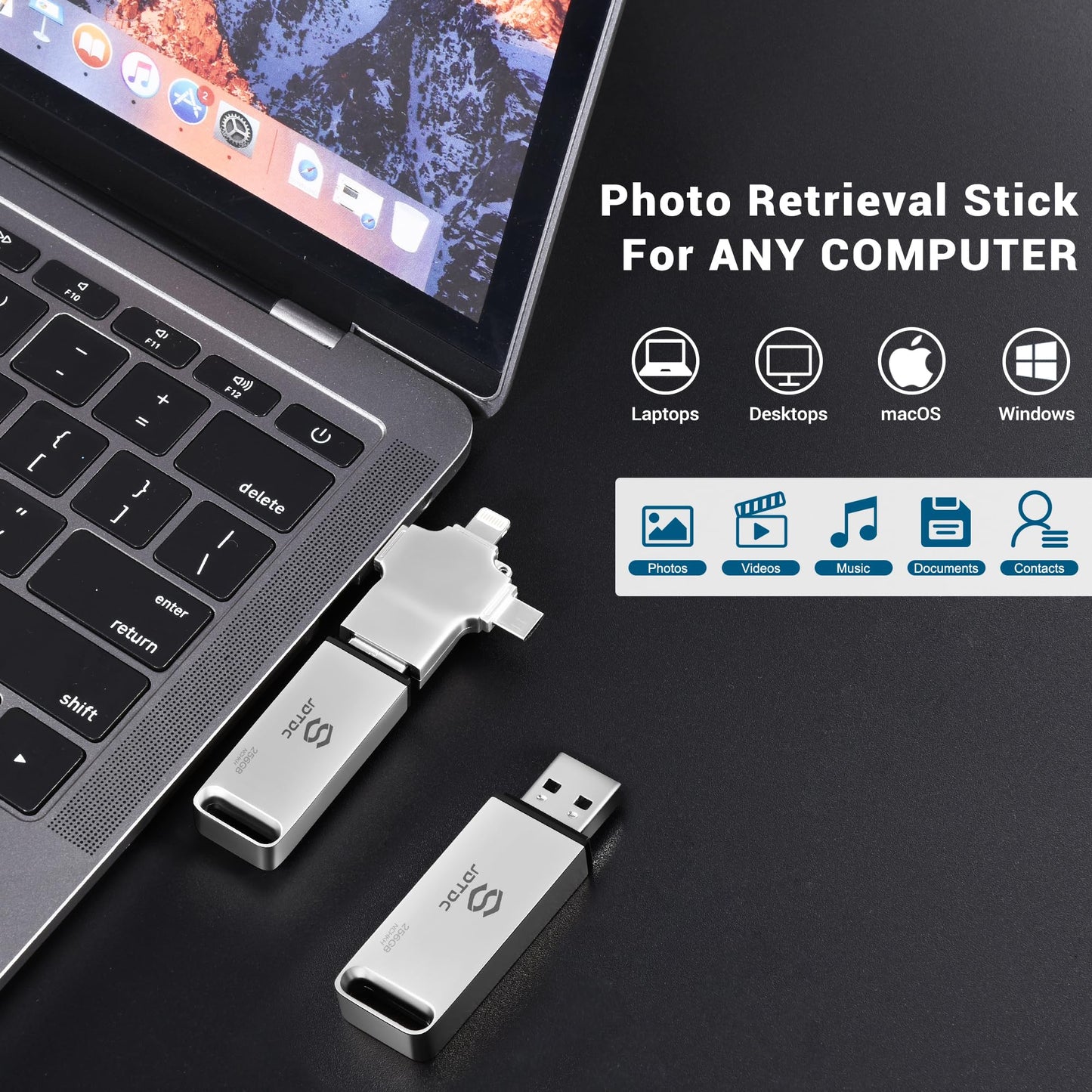 128GB Auto Photo-Backup-Stick for All Device Photo-Stick-USB-Flash-Drive Secure Photo Video Backup Device iPhone-Backup-Flash-Drive 4-IN-1-Photo-Saver-Stick Photo-Backup-Storage Photo-Finder-Stick-PC