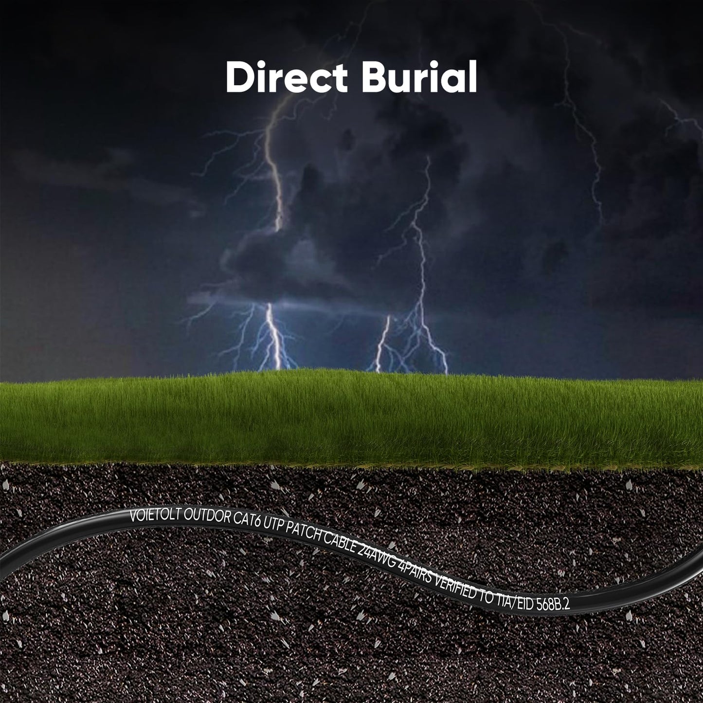 VOIETOLT Cat 6 Outdoor Ethernet Cable 300 ft, 24AWG 10Gbps Cat6 Cable Cord Waterproof Direct Burial LLDPE UV Jacket, Internet Network Cable with 60 Ties Support Cat6 Cat5e Cat5, CCA, UTP for PC
