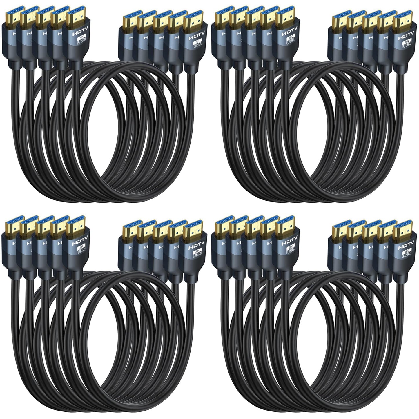 8K HDMI 2.1 Cables 6FT 20-Pack, High Speed HDMI Gaming Monitor Cable for PS5 TV-8K ARC&eARC HDMI Cord-165/180/240Hz, HDCP2.3, 3D/HDR10 for Soundbar, PS5, PS4, TV, Xbox, Roku, Cinema, Computer, Monitor