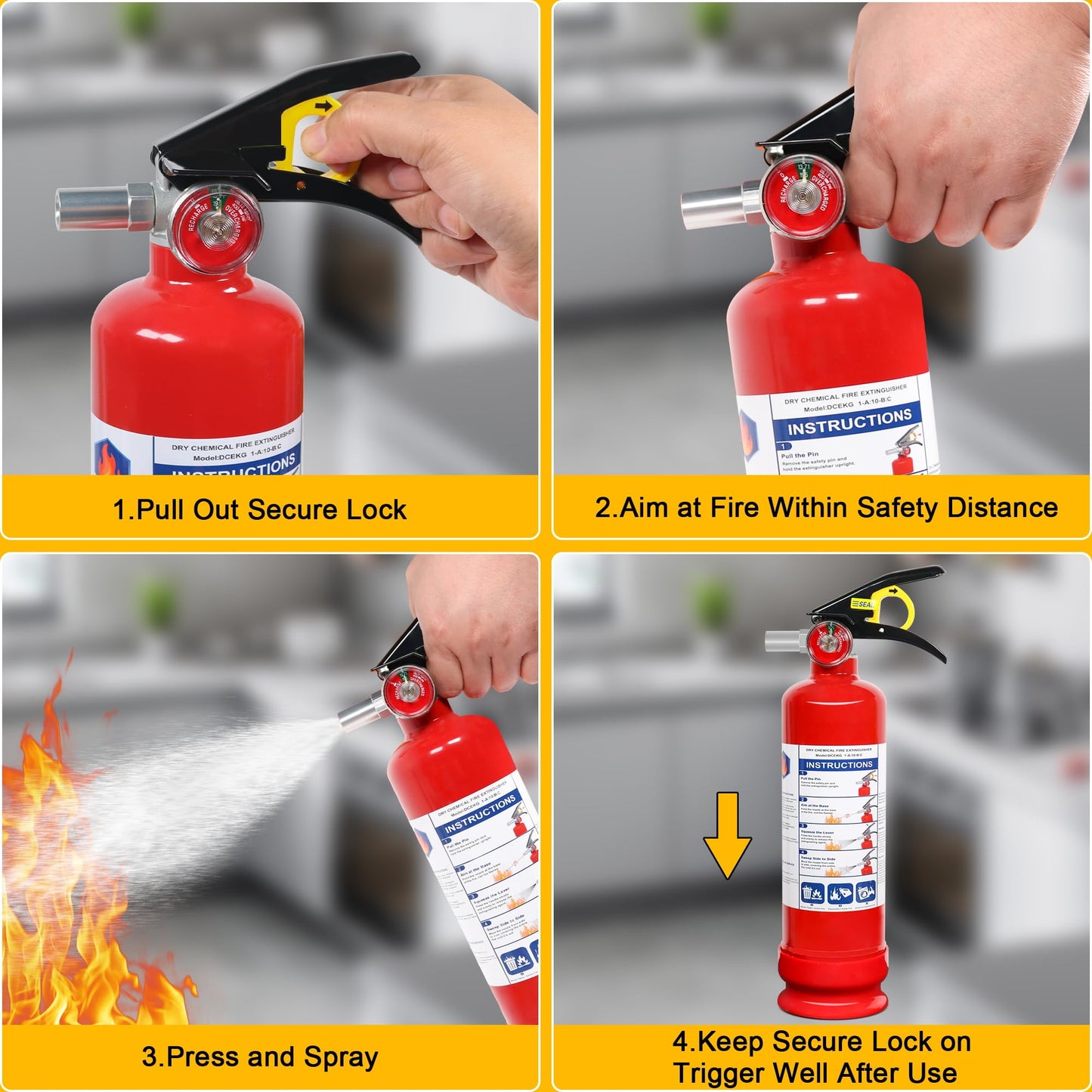 2 Pack ABC Dry Chemical Fire Extinguishers, 2.5 lb 1A:10B:C Rating for Home, Vehicle, Boat, Quick Release Handle, Compact & Portable Dry Powder Extinguisher