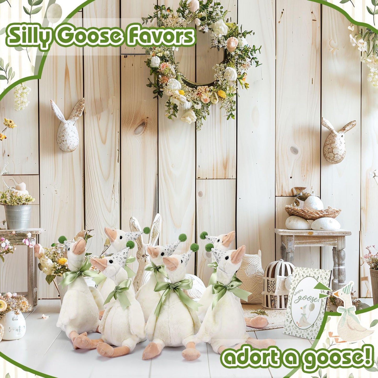 Blueweenly 8 Sets One Silly Goose Birthday Decoration 15.7 Inch Soft Silly Goose Stuffed Animal Hat with Wood Table Decor for Birthday Party Decoration