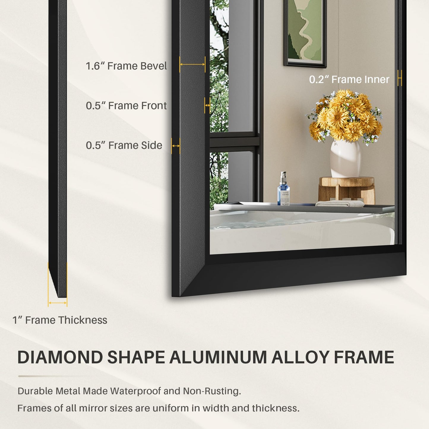 Briivue 24x36 Inch Black Bathroom Mirror for Wall, Thick Metal Framed Rectangle Mirrors for Over Sink, Bedroom, Living Room, Entryway, Anti-Rust, HD Tempered Glass