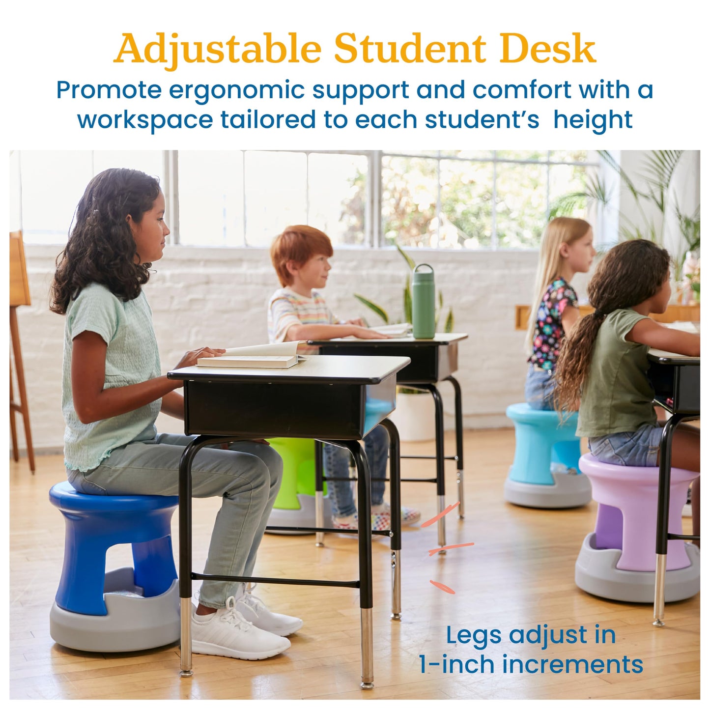 ECR4Kids Open Front Desk with Metal Storage Book Box, Adjustable, Classroom Furniture, Maple/Black