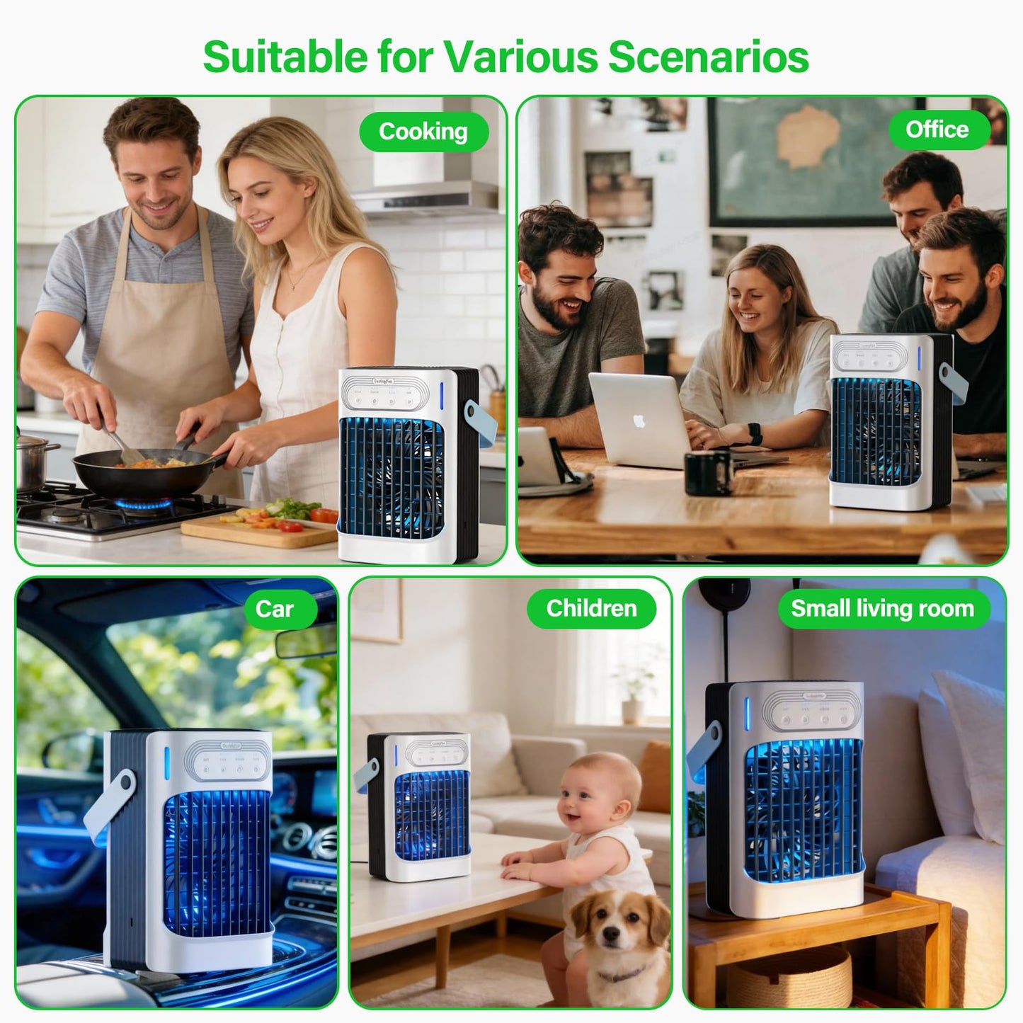 Portable Air Conditioner Cooling Fan with Remote, Quiet with 3 Speeds, 1200ml Personal Air Cooler Fan with 3 Mist, 7 Night Light, 8H Timer, Small Air Conditioner for Bedroom Office (White)