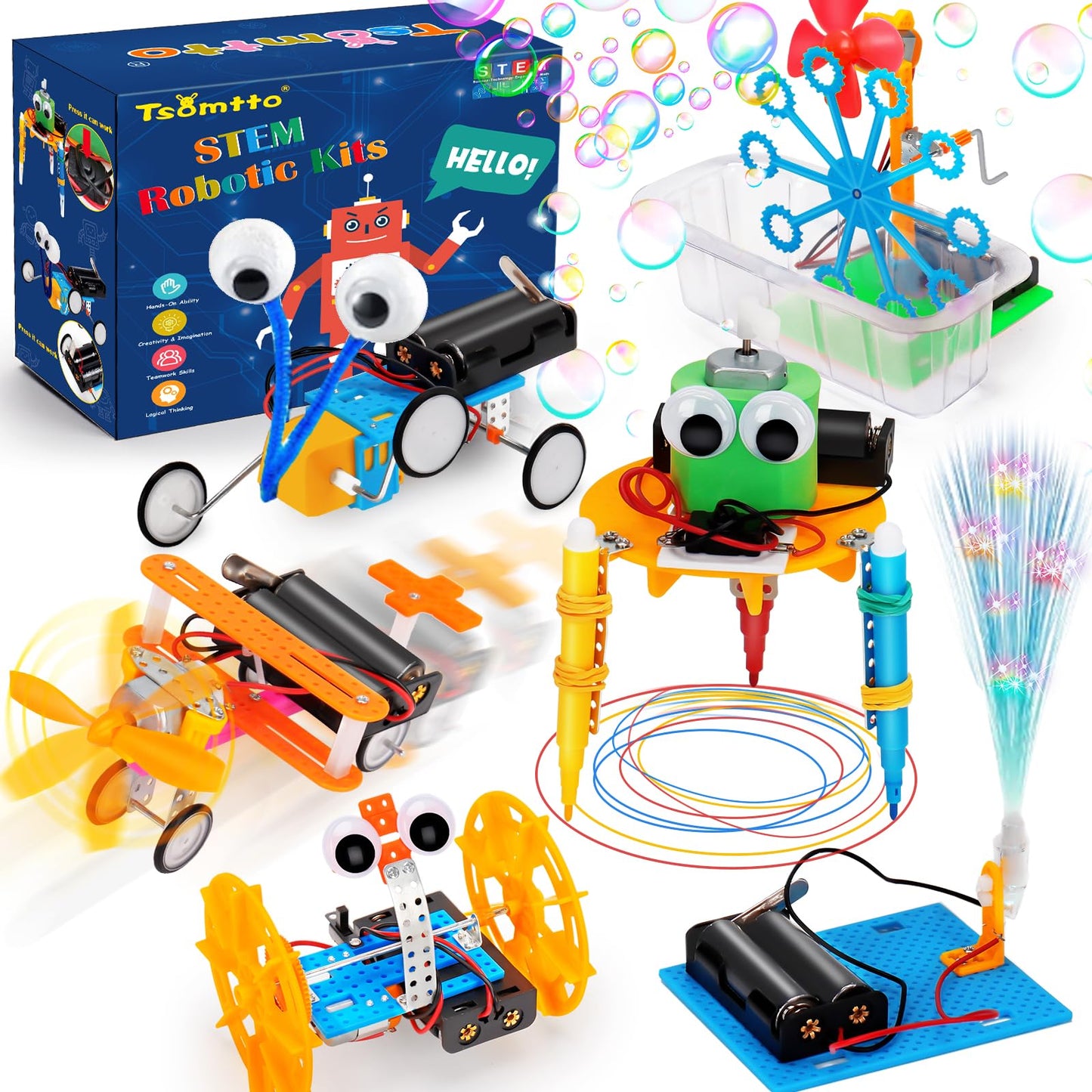 STEM Science Robotics Kit 6 Set Electronic Science Experiments Projects Activities for Kids DIY Engineering Building Kit Age 8-10 10-12 Motor Robot Toy for 8 9 10 11 12 + Years Old Boys Girls Gift