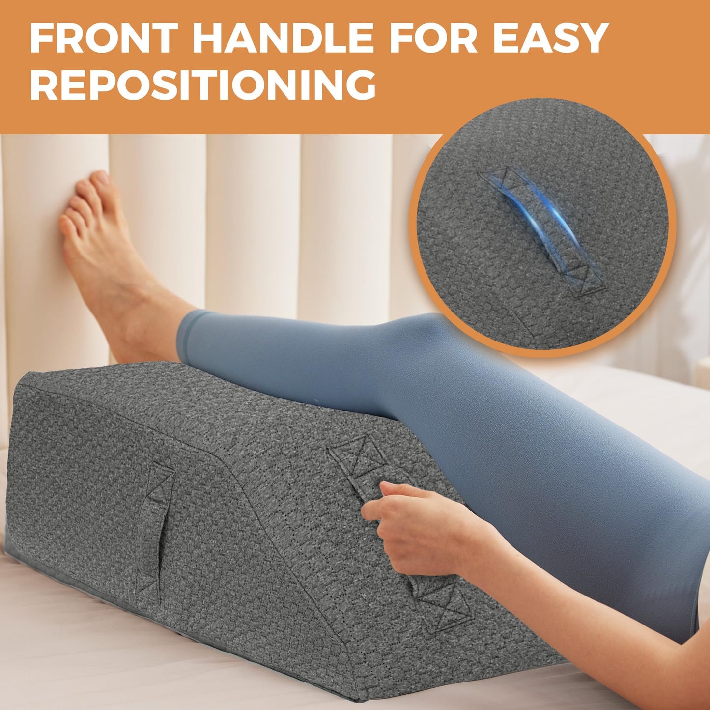 BIEEZZK Leg Pillow Elevation Blood Circulation, Leg Elevating Pillows for After Surgery, Sleeping, Memory Foam Wedge Pillow for Legs Swelling, Foot Knee Pillow for Back Pain, 23.6×16.8×8in, Dark Grey