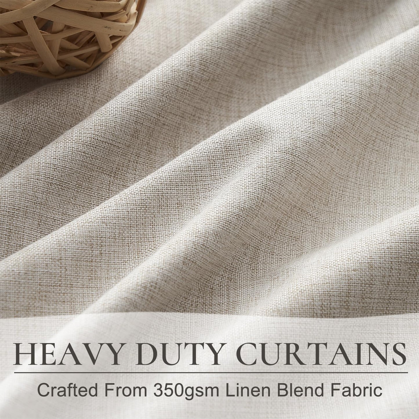 QJmydeco Black Out 96 Inch Long Boho Curtains 2 Panel Set, Farmhouse Curtains for Living Room Darkening/Thermal/Noise Reduction Textured Flax Linen Drape 8ft Hook&Ring Included Birch Off White 50"x96"