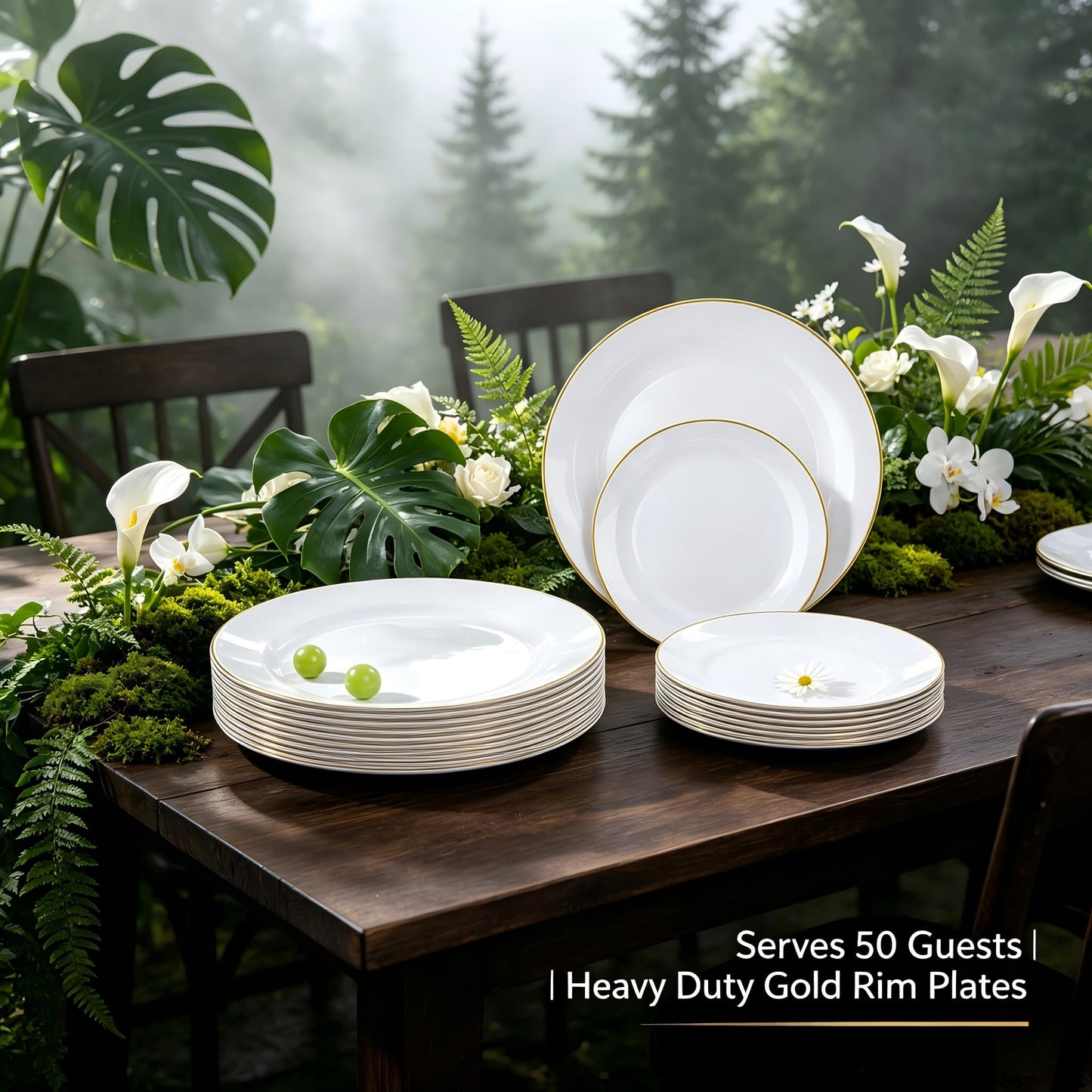 Festiva 350Pcs Gold Plastic Plates - White and Gold Dinnerware Set Disposable include 10" & 7" Plates,Cups,Silverware,Napkins -serve 50 Guests Perfect for Wedding& Easter&Birthday Party