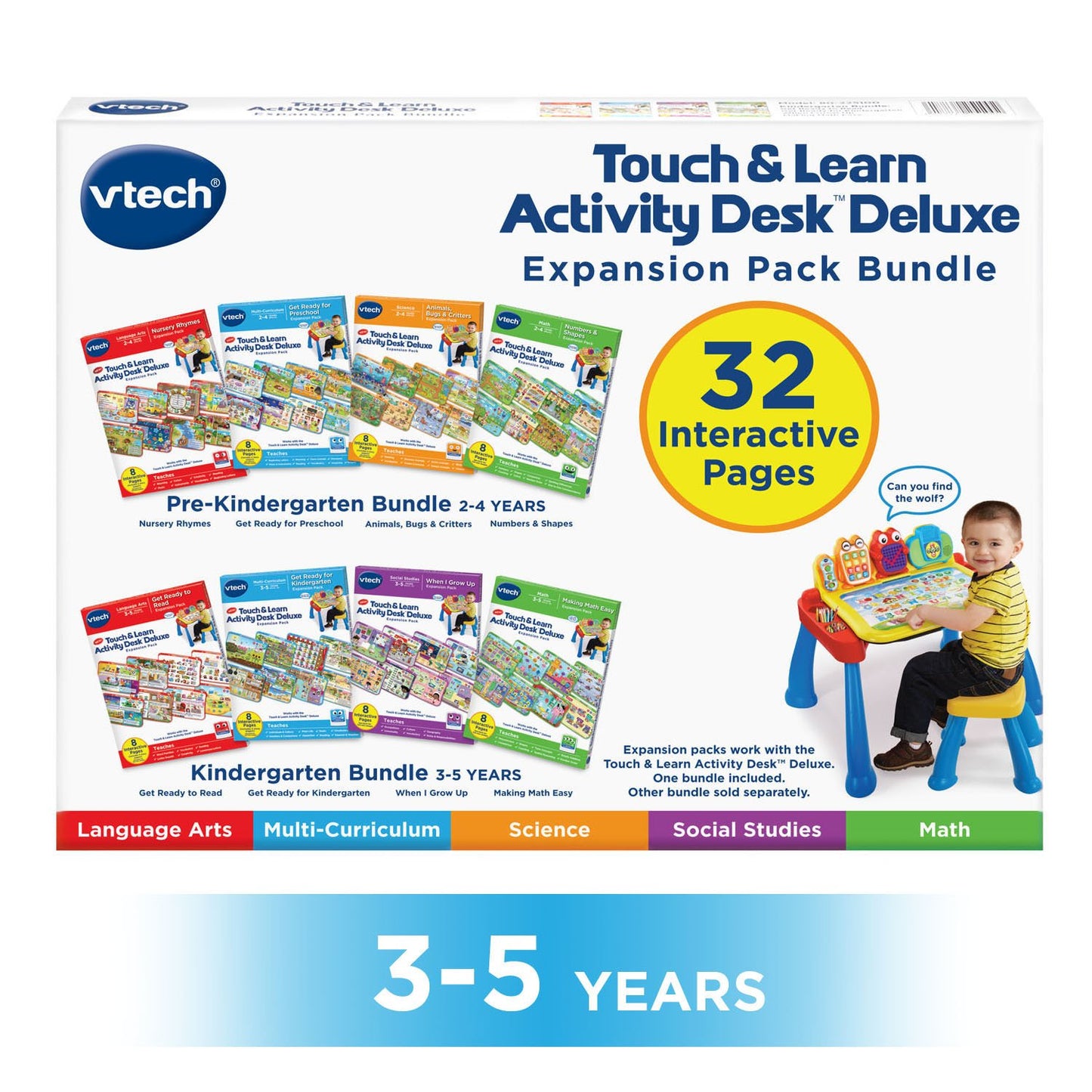 VTech Touch and Learn Activity Desk Deluxe 4-in-1 Preschool Bundle Expansion Pack II for Age 3-5, White