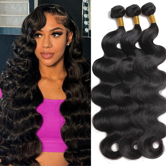 Body Wave Human Hair Bundles Brazilian Virgin Body Wave Bundles 100% Unprocessed Weave Human Hair 3 Bundles Natural Black Color Hair Extensions for Black Women