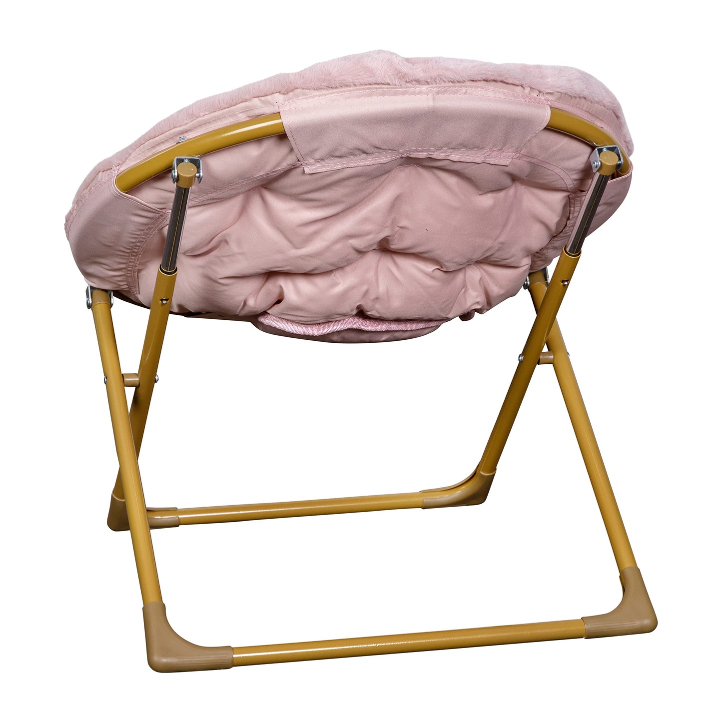 Flash Furniture Gwen Kids Cozy Mini Folding Saucer Chair - Blush Faux Fur Moon Chair - Soft Gold Metal Frame - 23" Portable Folding Chair For Living Room or Bedroom